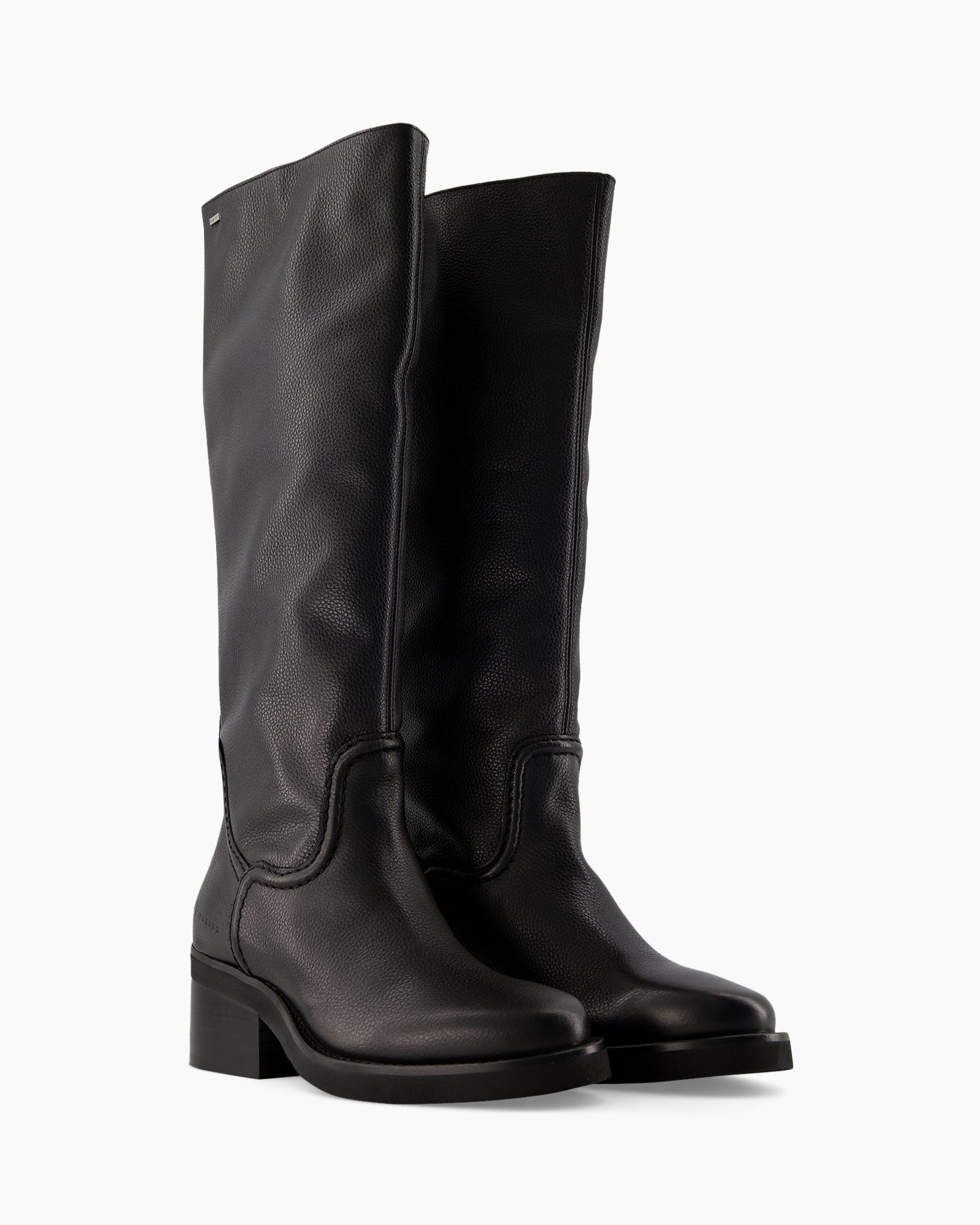 schoenen, knee-high, zwart, leer, blokhak