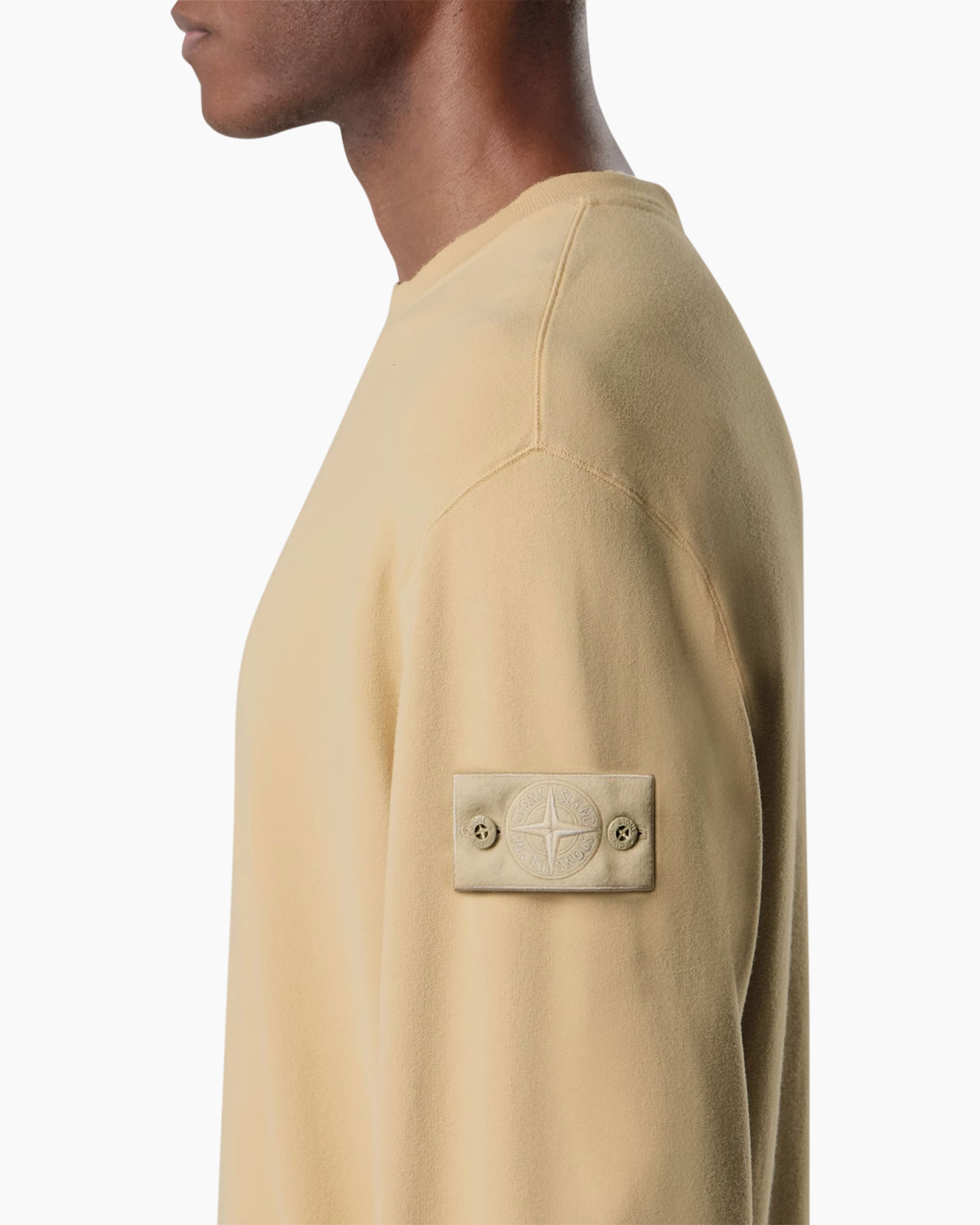 sweatshirt, beige, lange mouwen, rond hals, essentiel patch