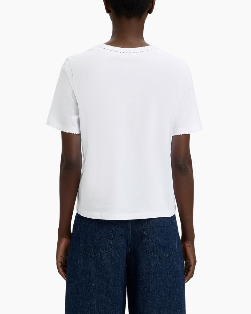 witte t-shirt, korte mouwen, rond hals, katoen, basis top