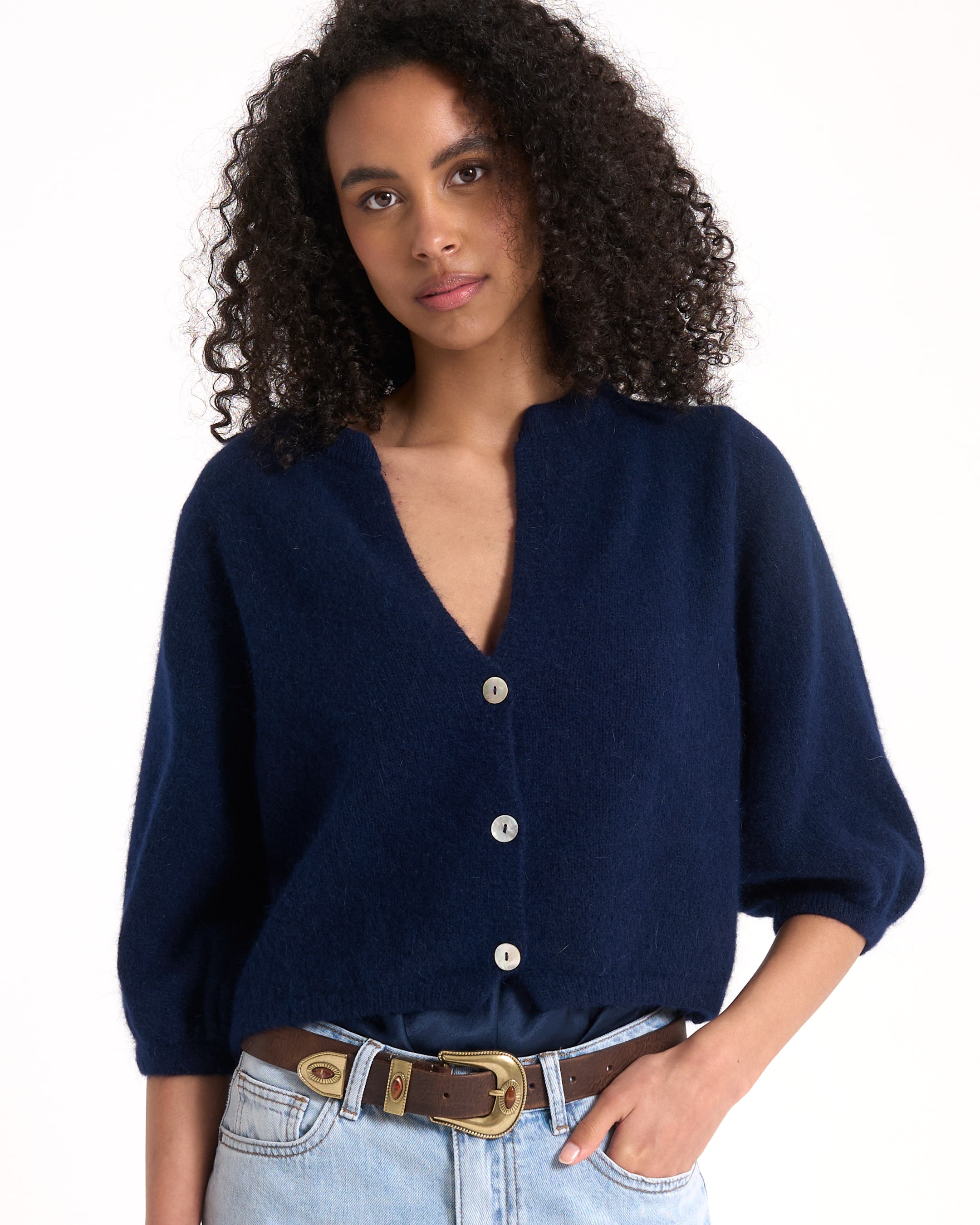 cardigan, navy, knit, buttons, long-sleeve