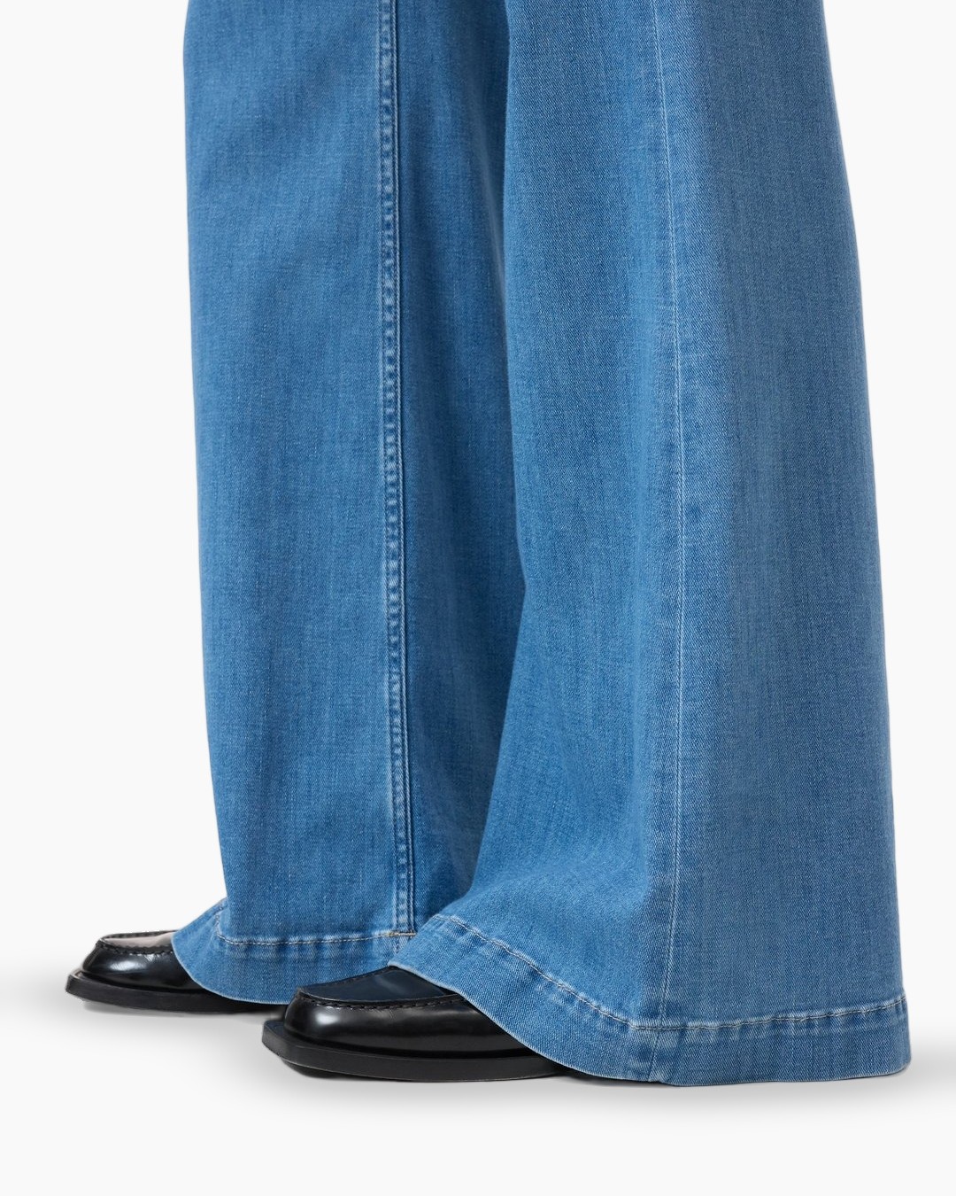 denim, broek, wijdlopende, flare, spijkerbroek