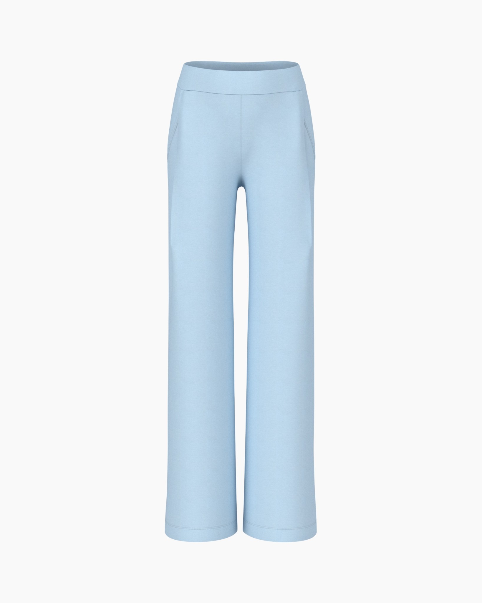 broeken, wygelstrekkende, lichtblauw, zachte stof, hoge taille