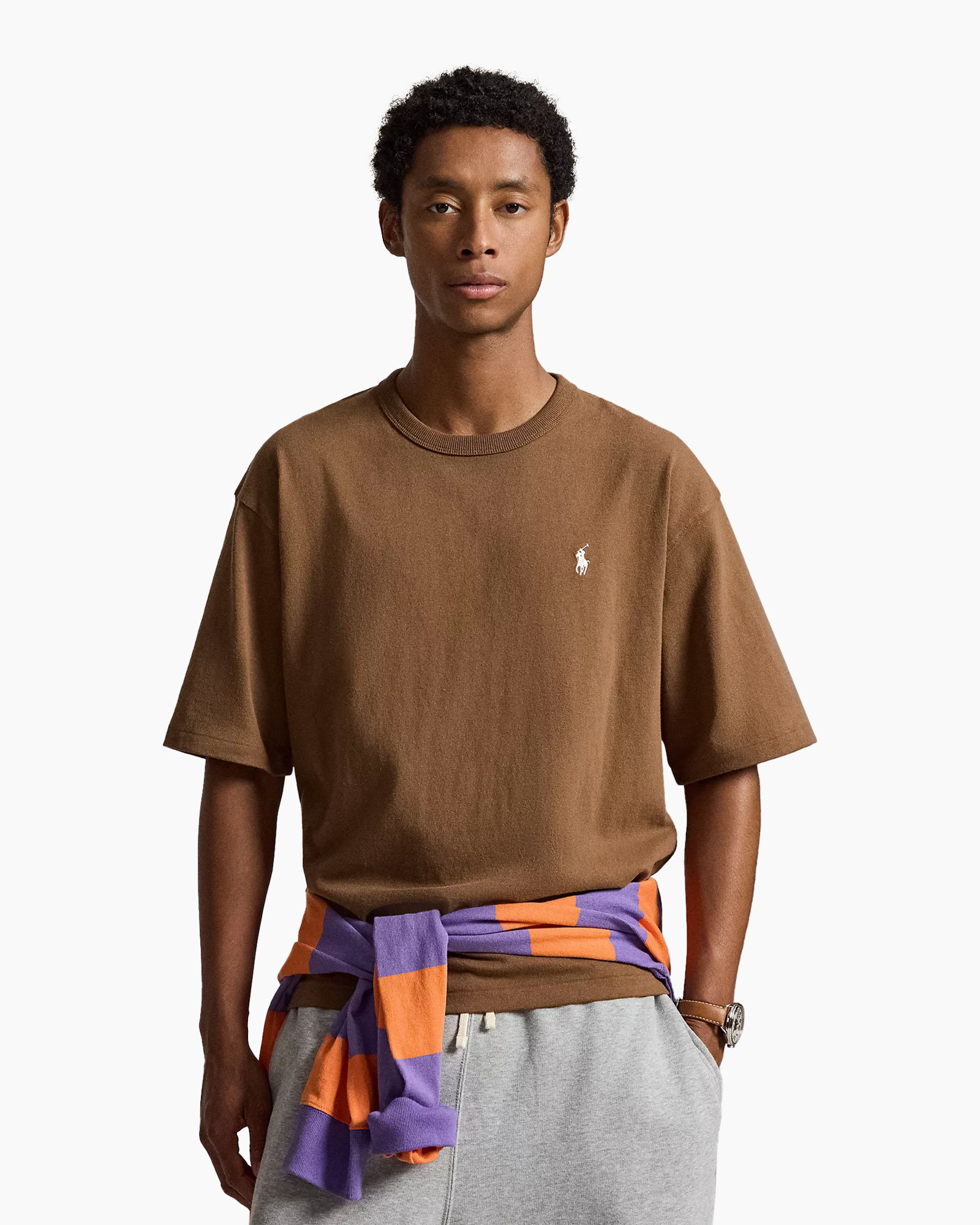 t-shirt, korte mouwen, bruin, eenvoudig, polo logo