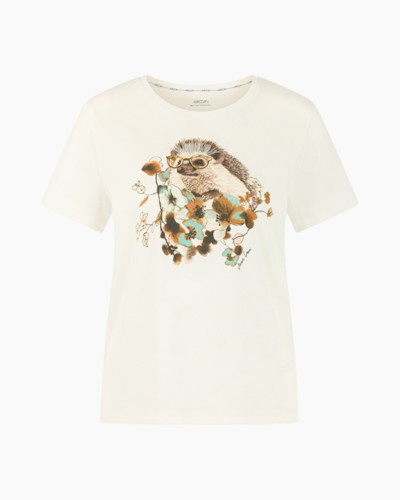t shirt, grafische, aap, bloemen, crème