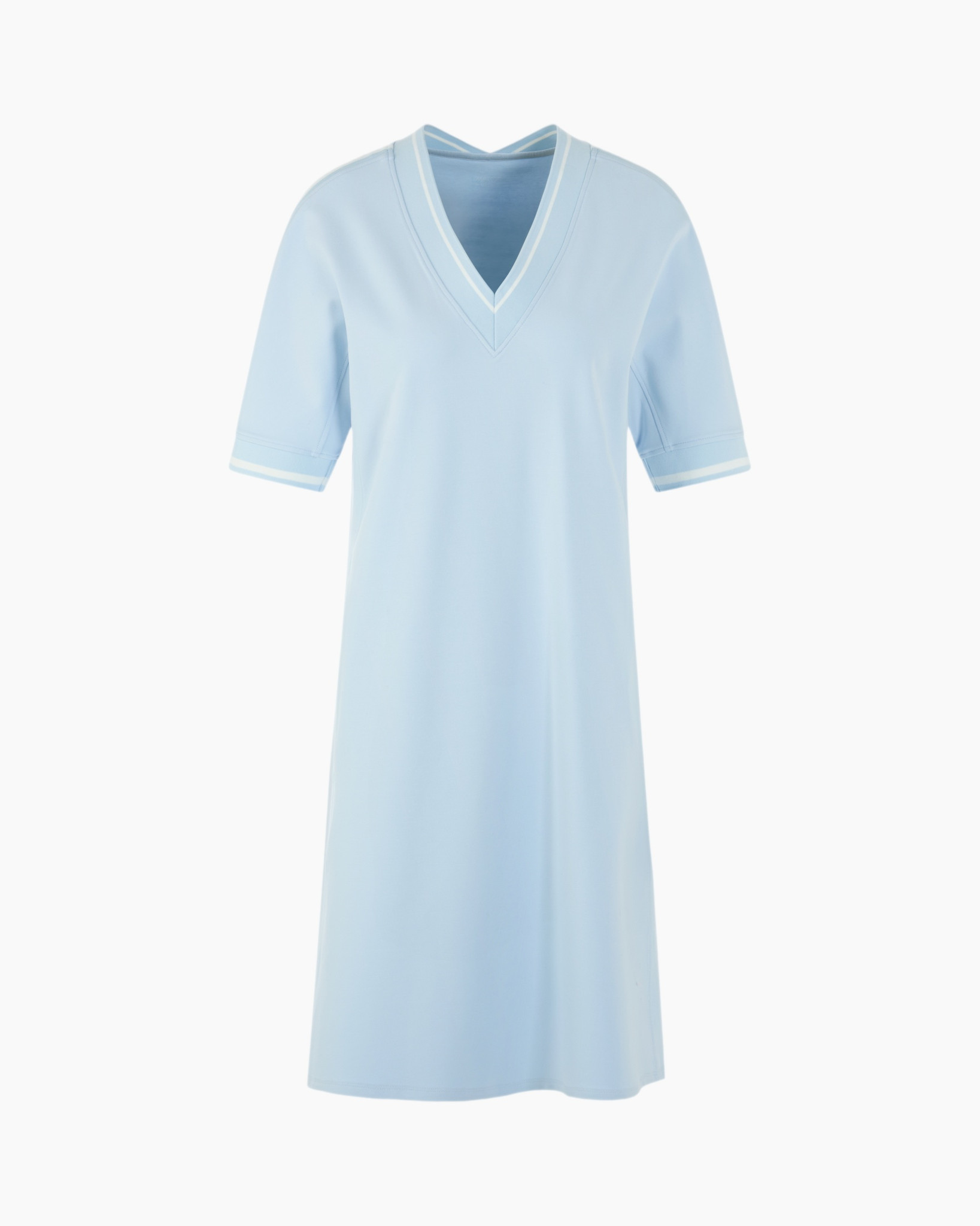 jurk, korte mouwen, v-hals, lichtblauw, knielengte