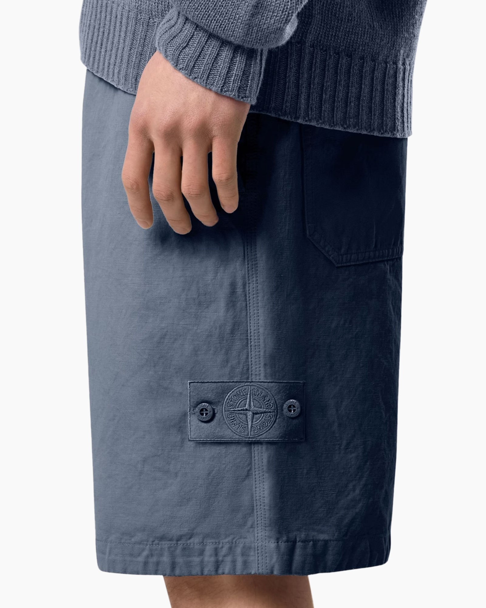 korte cargo, knielengte, katoenmix, patchzak, donkerblauw