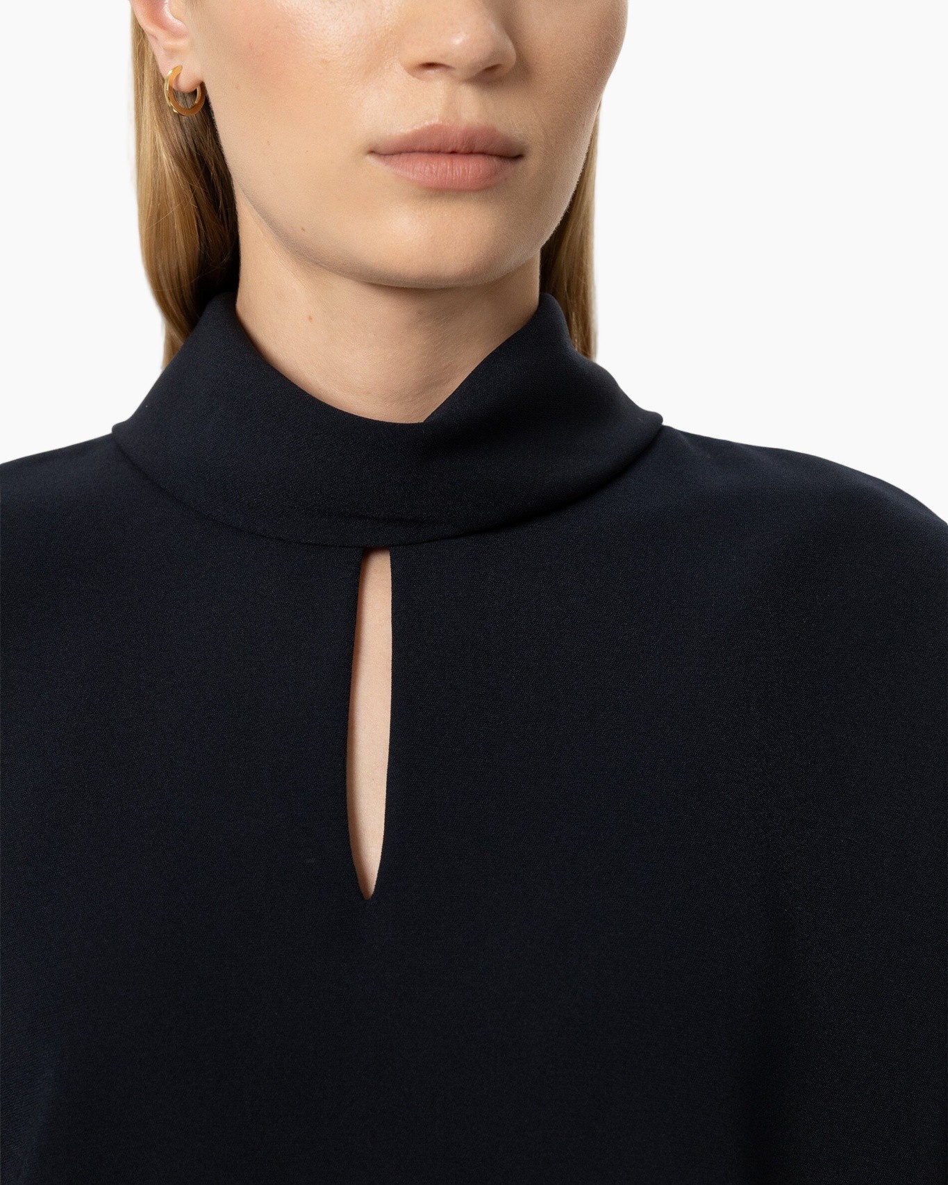 top, blouse, zwart, kimono-mouwen, sleutelgat-nek