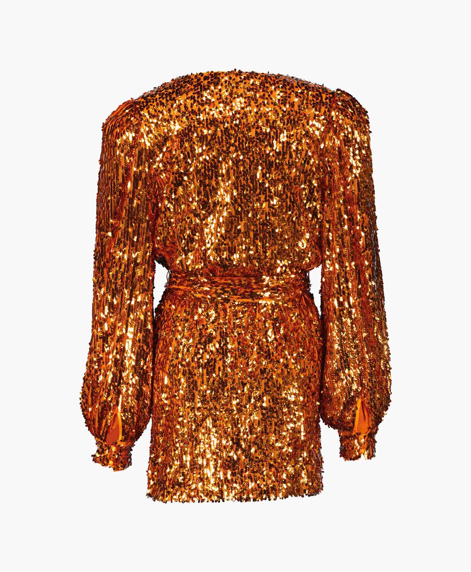 Mini Jurk Sequins Belted Oranje