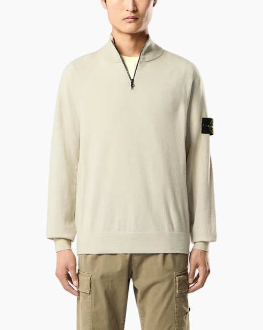 trui, korte-rits, fleece, licht-beige, lang-sleeve