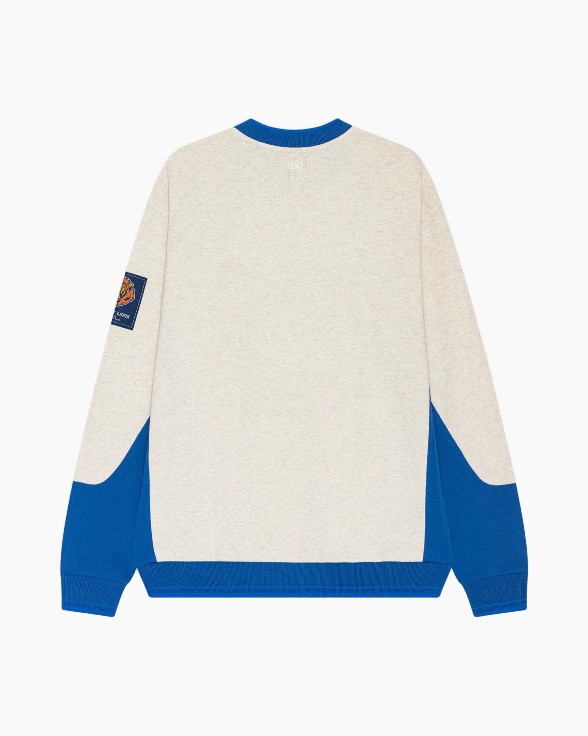 sweatshirt, ronde hals, kleurvlakken, blauw en crème, footballprint