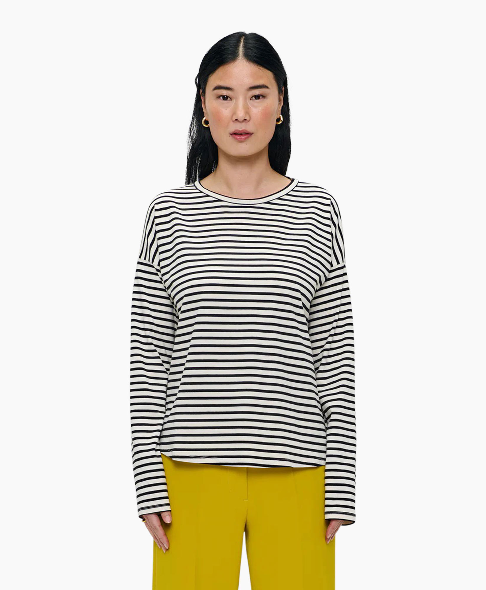 Top & T-shirt Long Sleeve Stripe Zwart