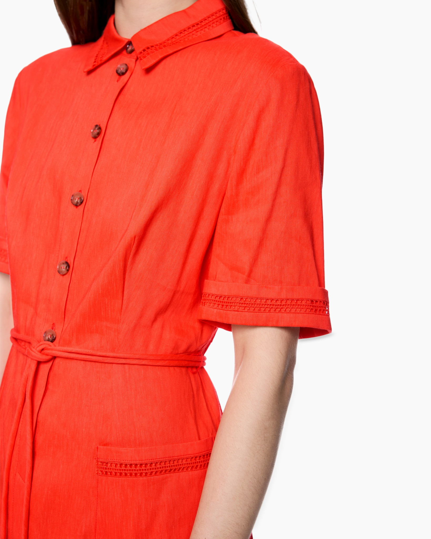 hemd, jurk, korte-mouw, gerochte riem, rood