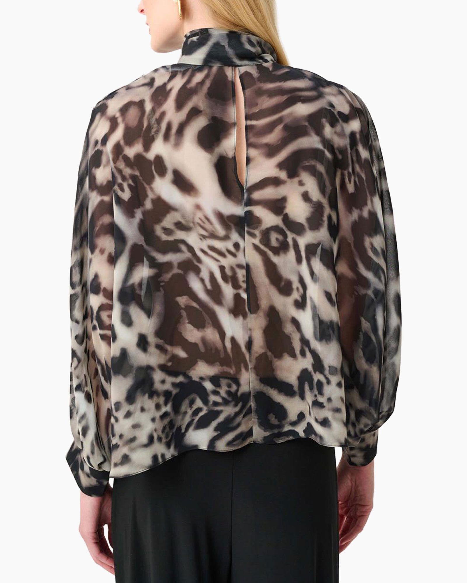 blouse, doorsel, leopard print, puff sleeve, tie-neck
