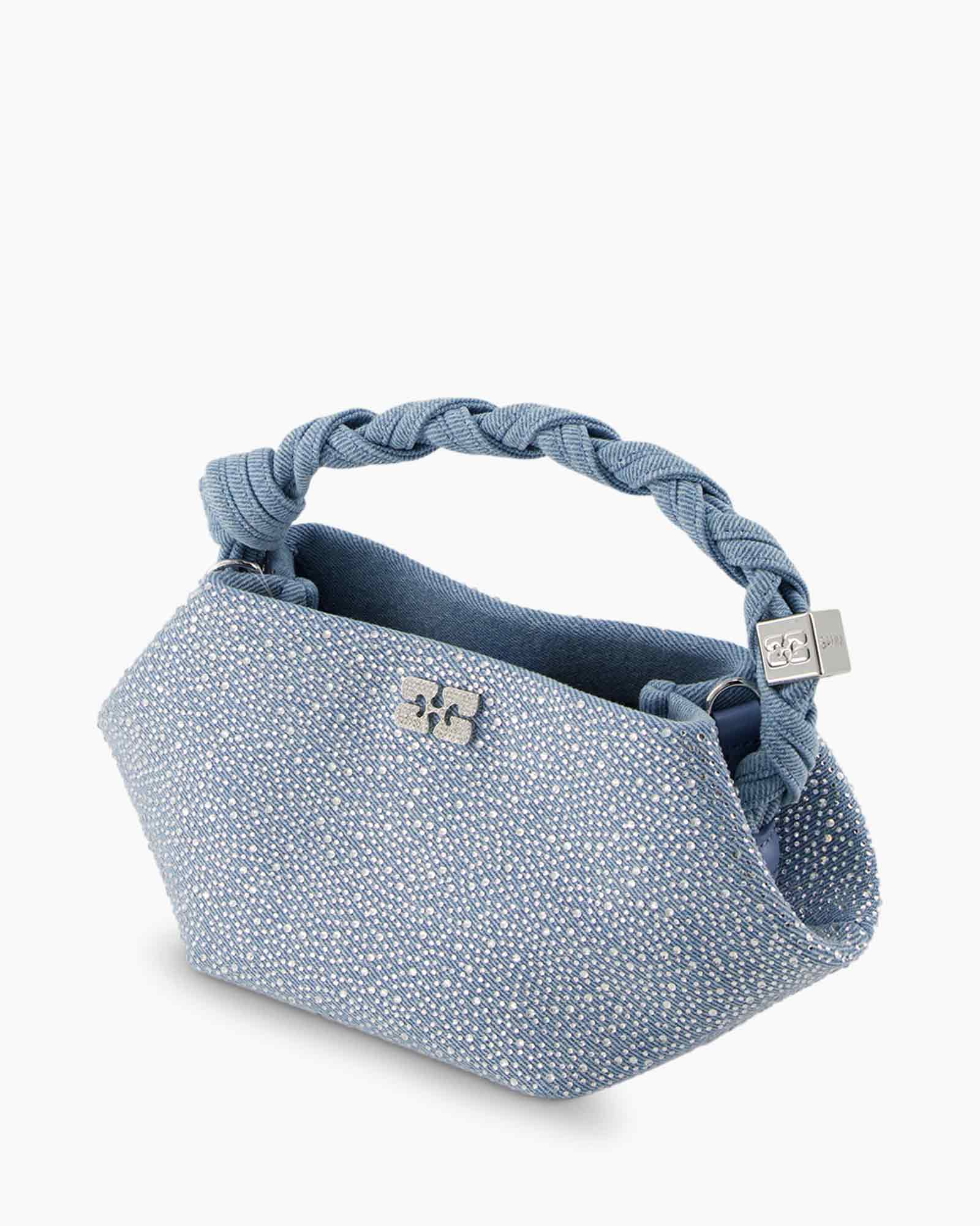 Crossbody Tas Ganni Bou Mini Denim Strass Licht Blauw