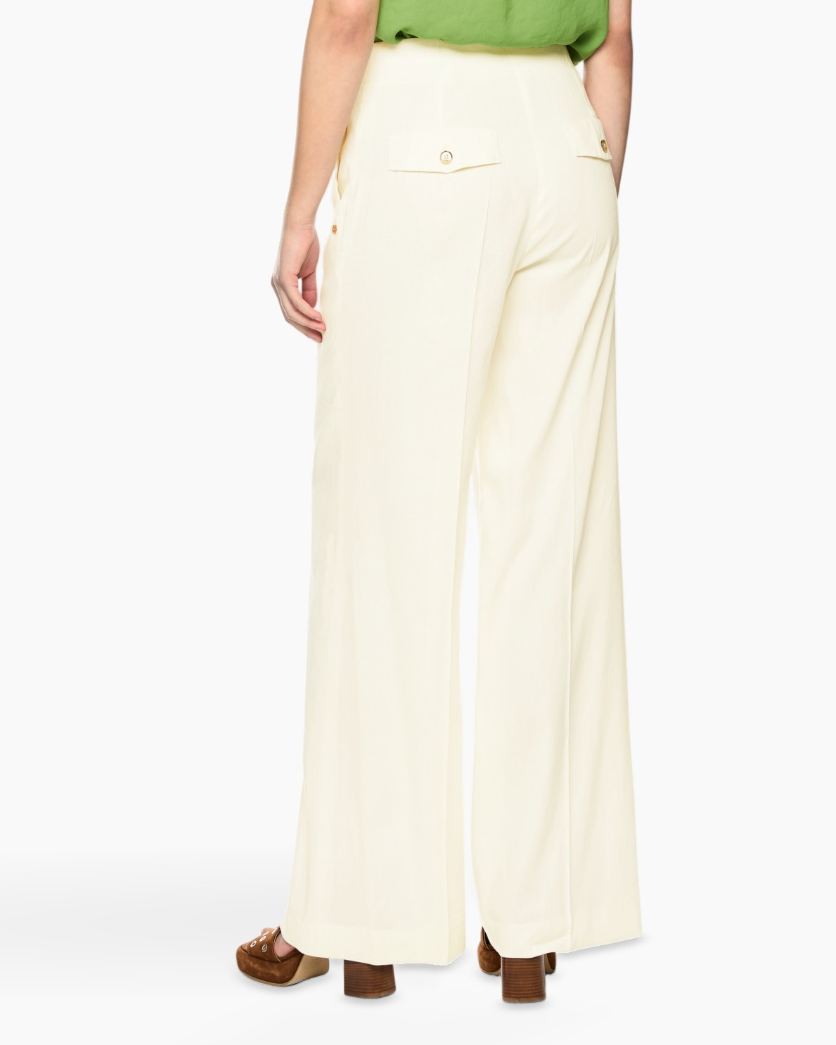 broeken, wijd uitlopend, crème, pantalon, hoog taille