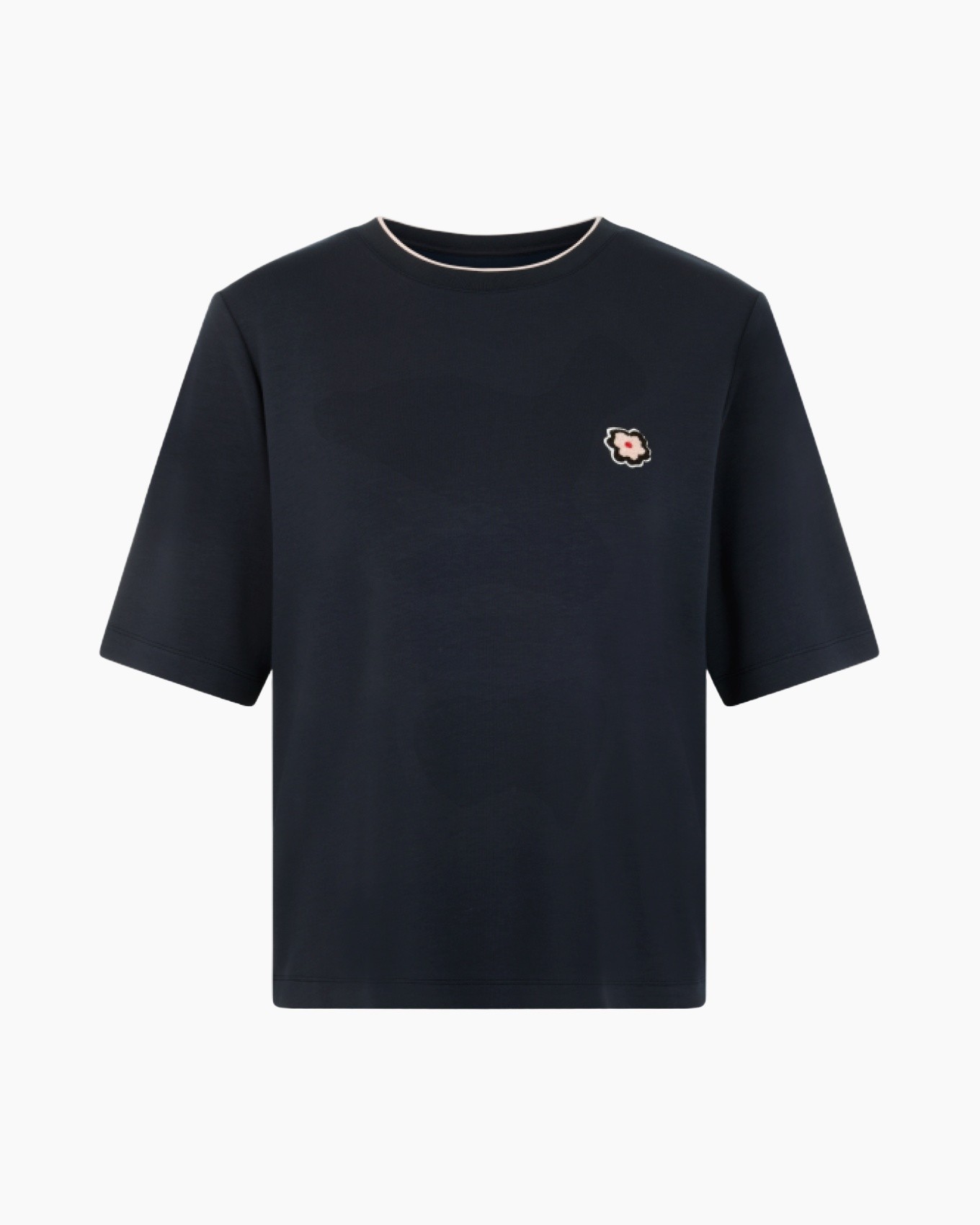 t-shirt, navy, kort sleev, ronde hals, logo-applique