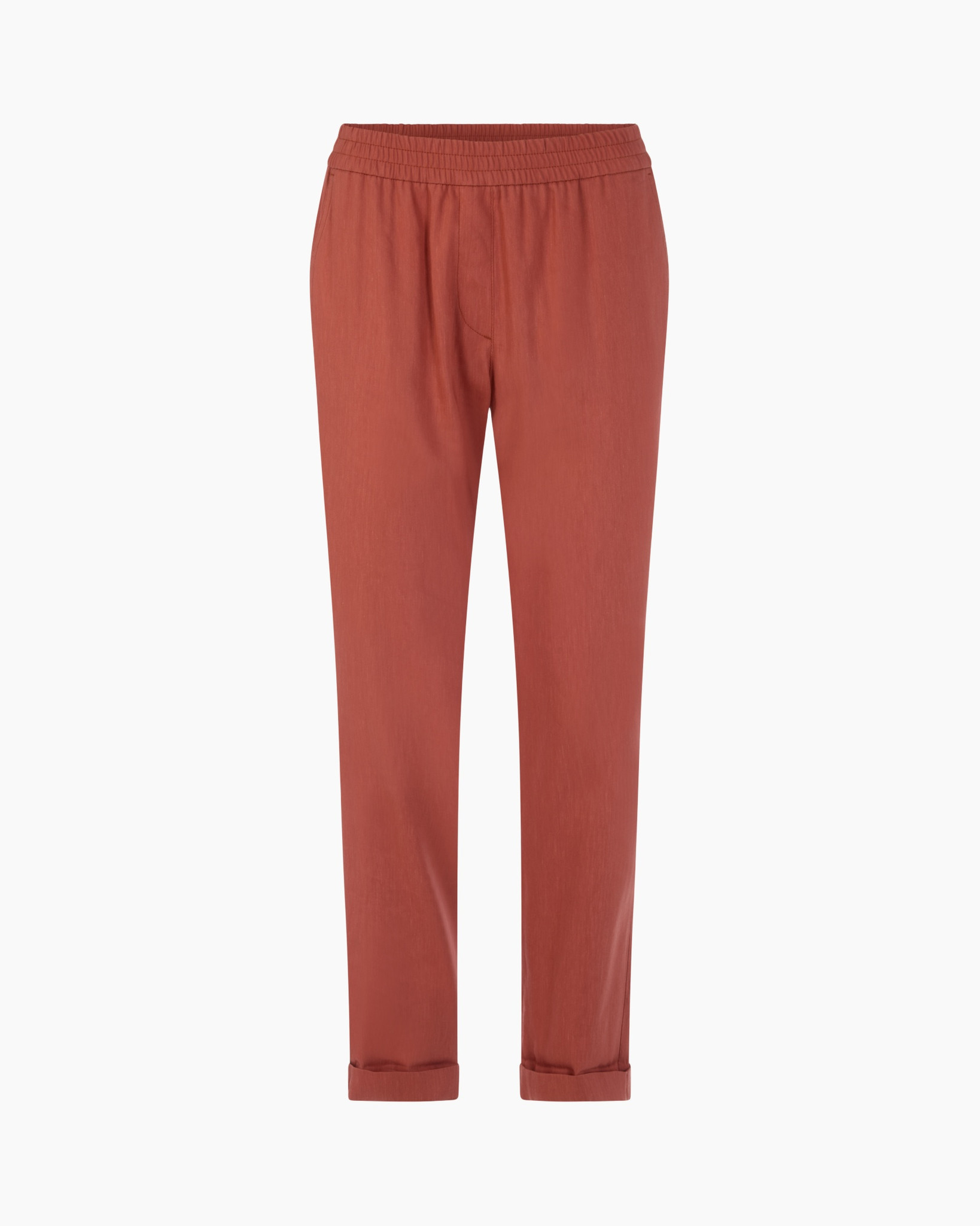 pants, trousers, linen?, cotton?, rust-red