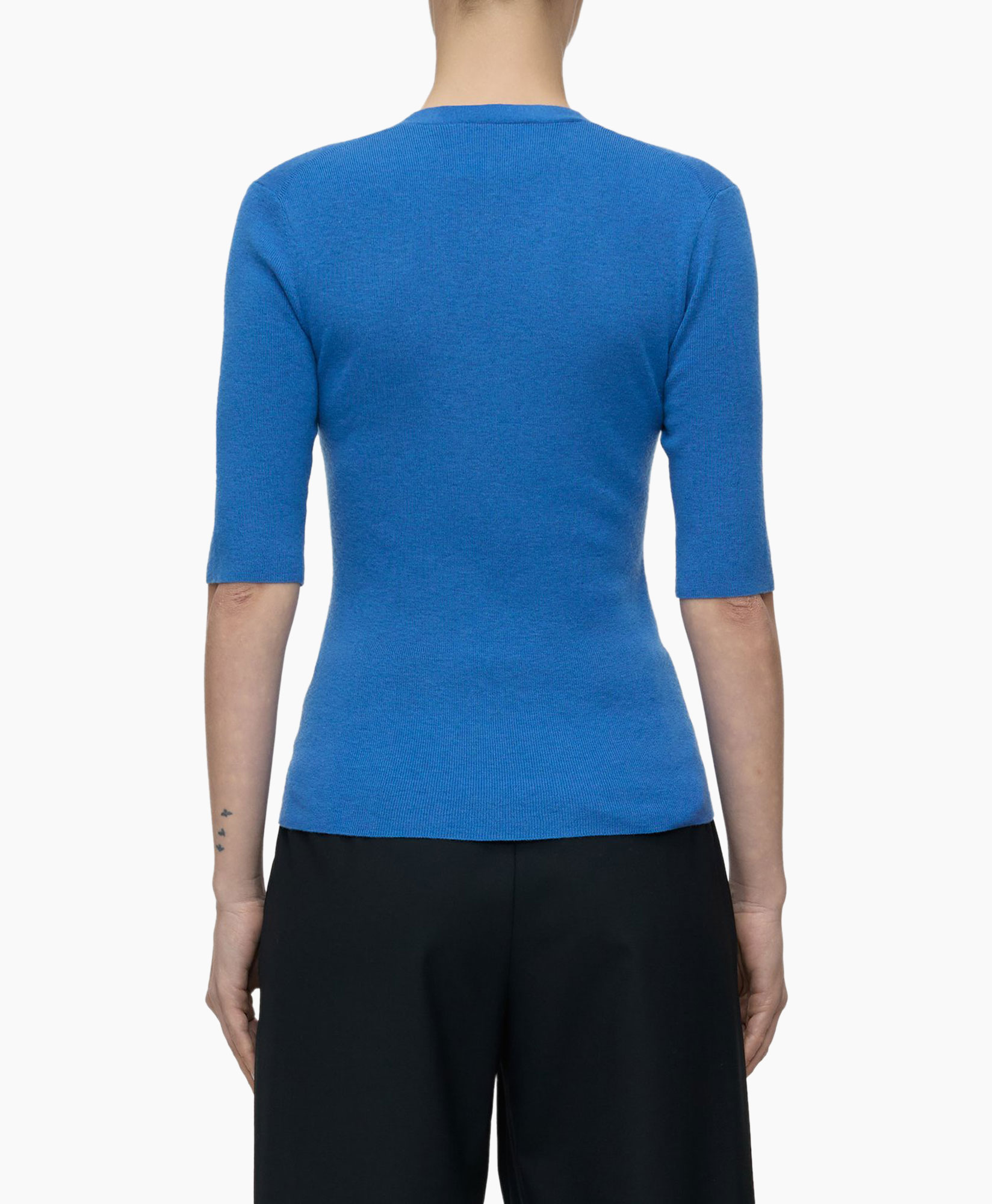 Gebreide Trui Slim V-neck Short Blauw