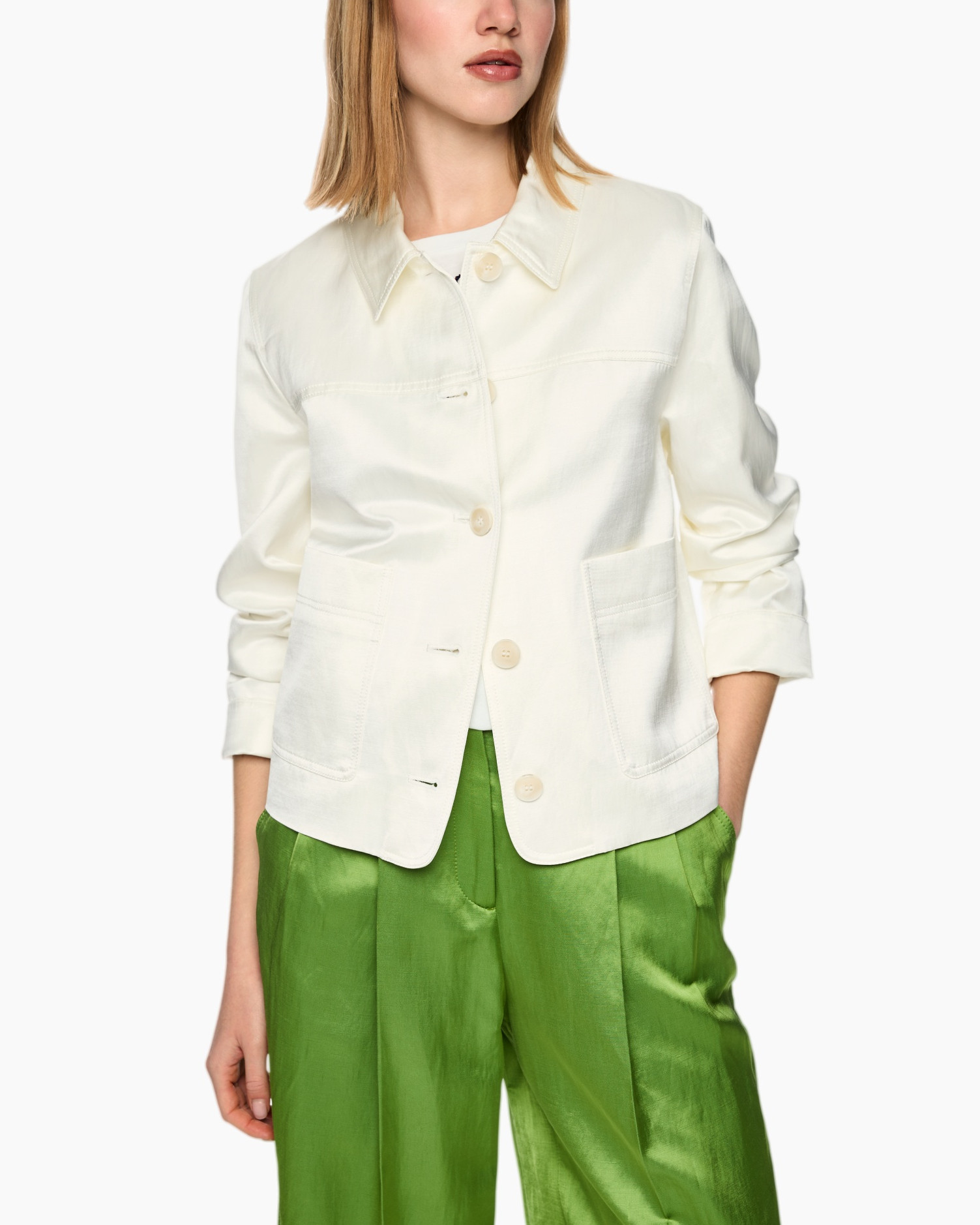 blazer, linen, cream, buttoned, patch pockets