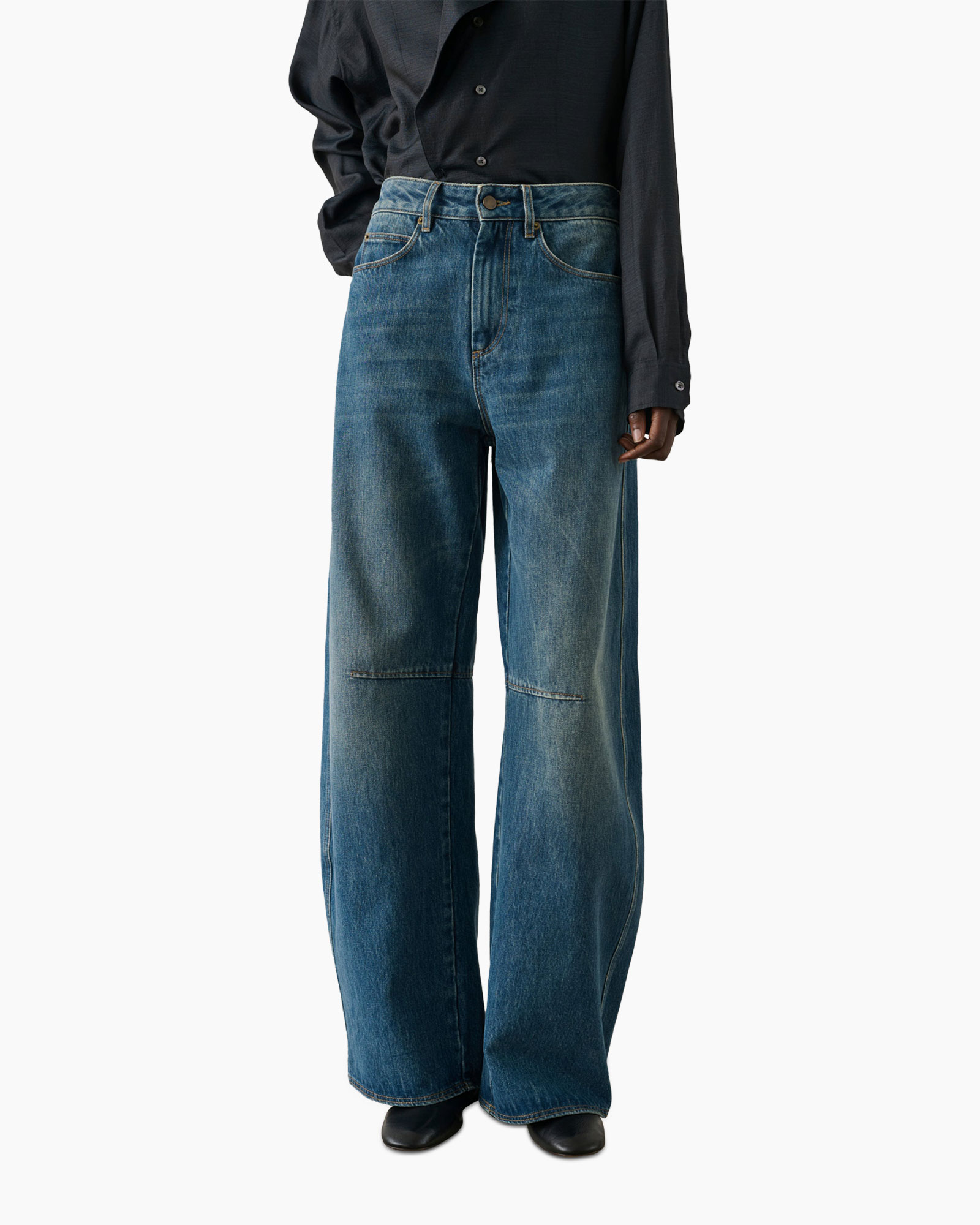 jeans, wide-leg, denim, washed, pants