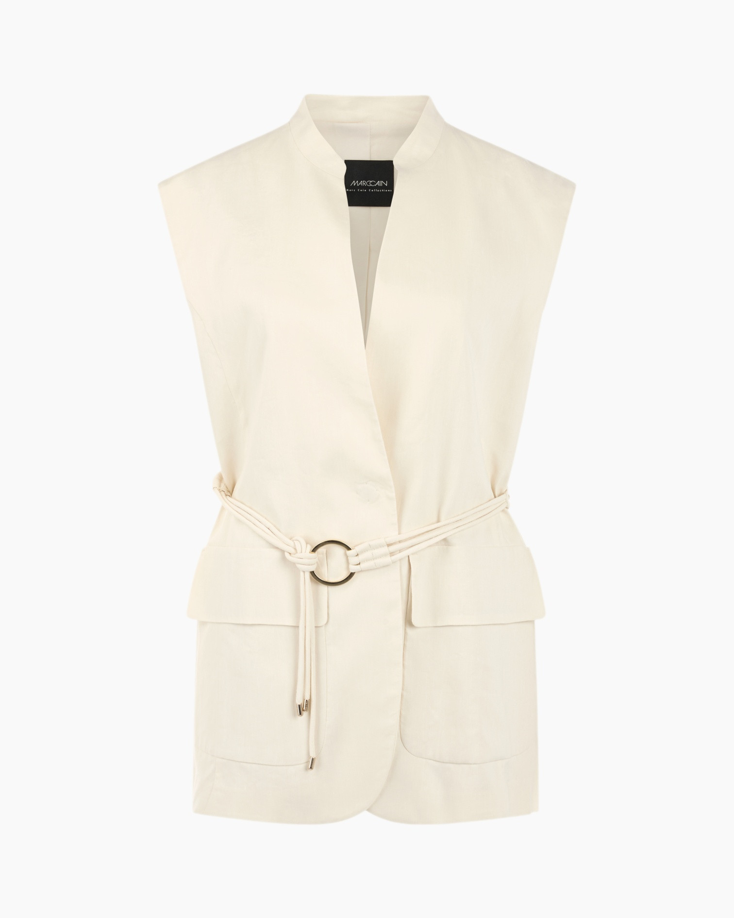 vest, riem, linnen, beige, zakken