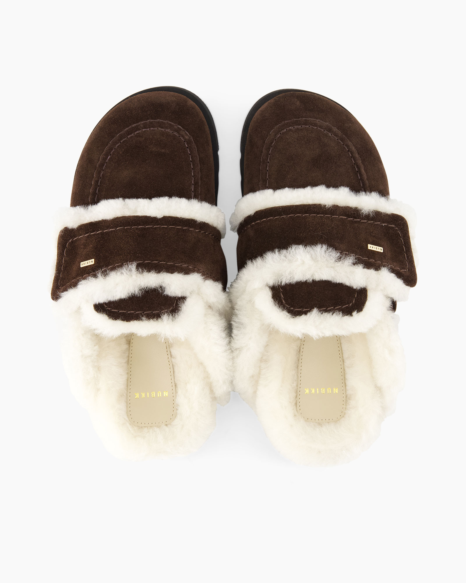 pantoffels, shearling, bruin, bont, slip-ons