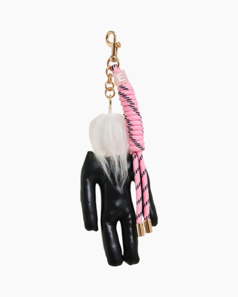 sleutelhanger, handpop, roze-strap, zwart-pop, versierd