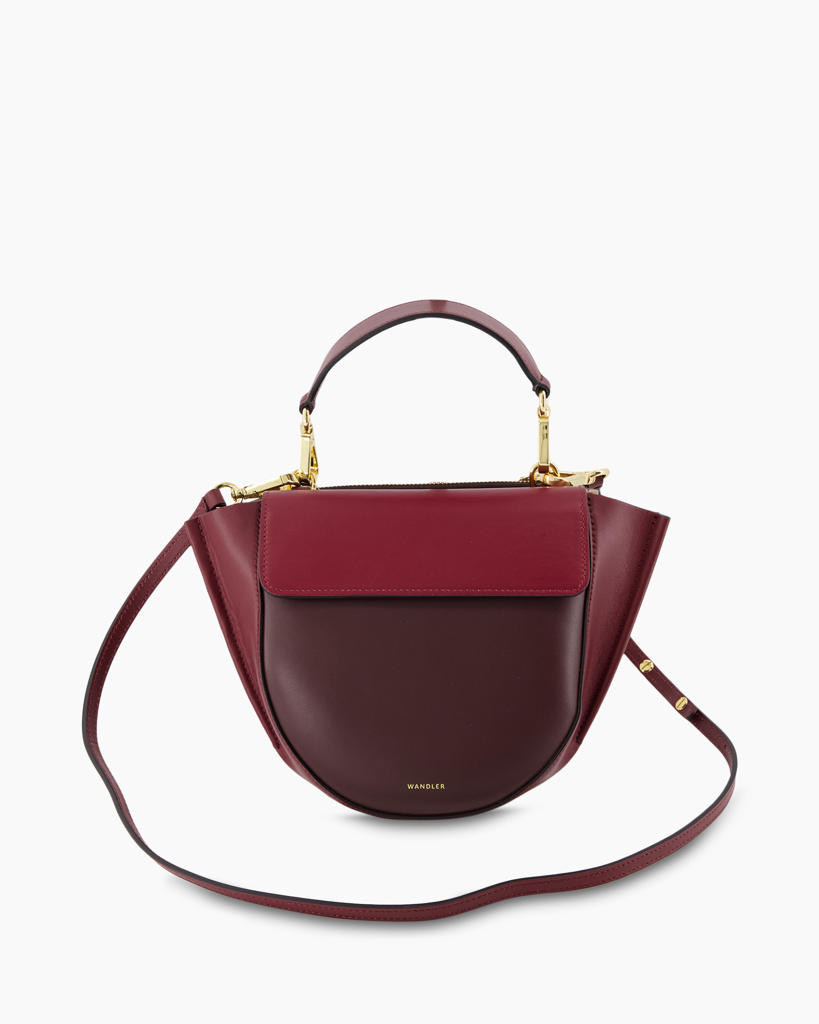 handtas, portemonnee, donkerrode, leer, boven-handvat