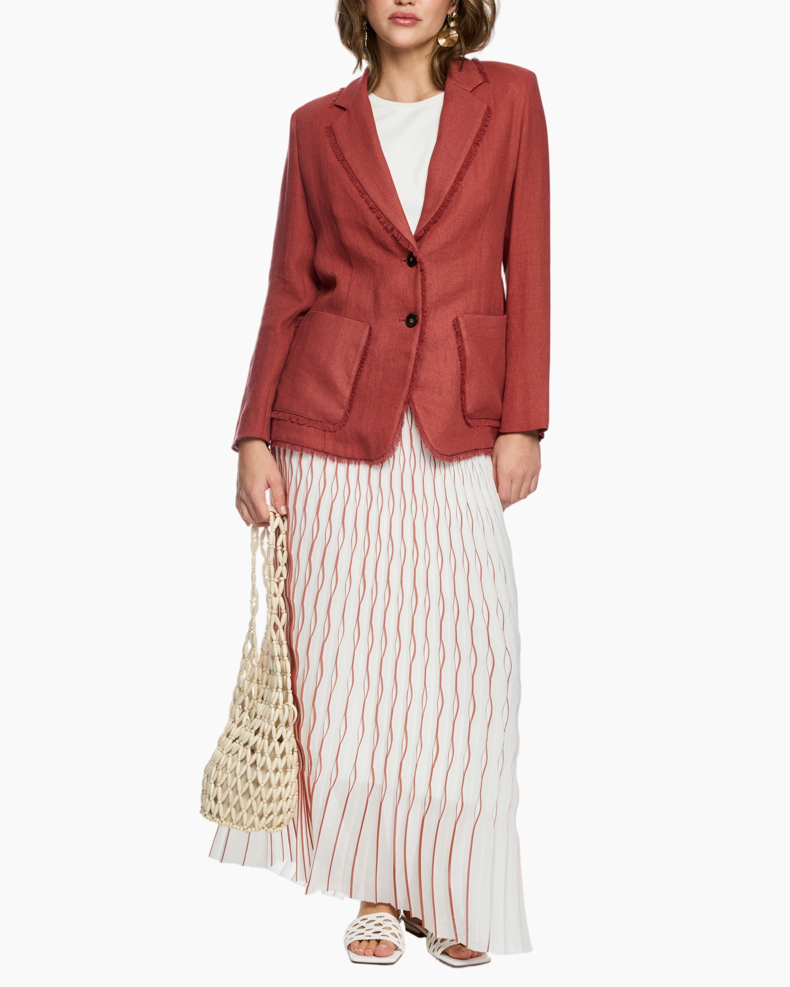 blazer, jacket, red, linen, pockets