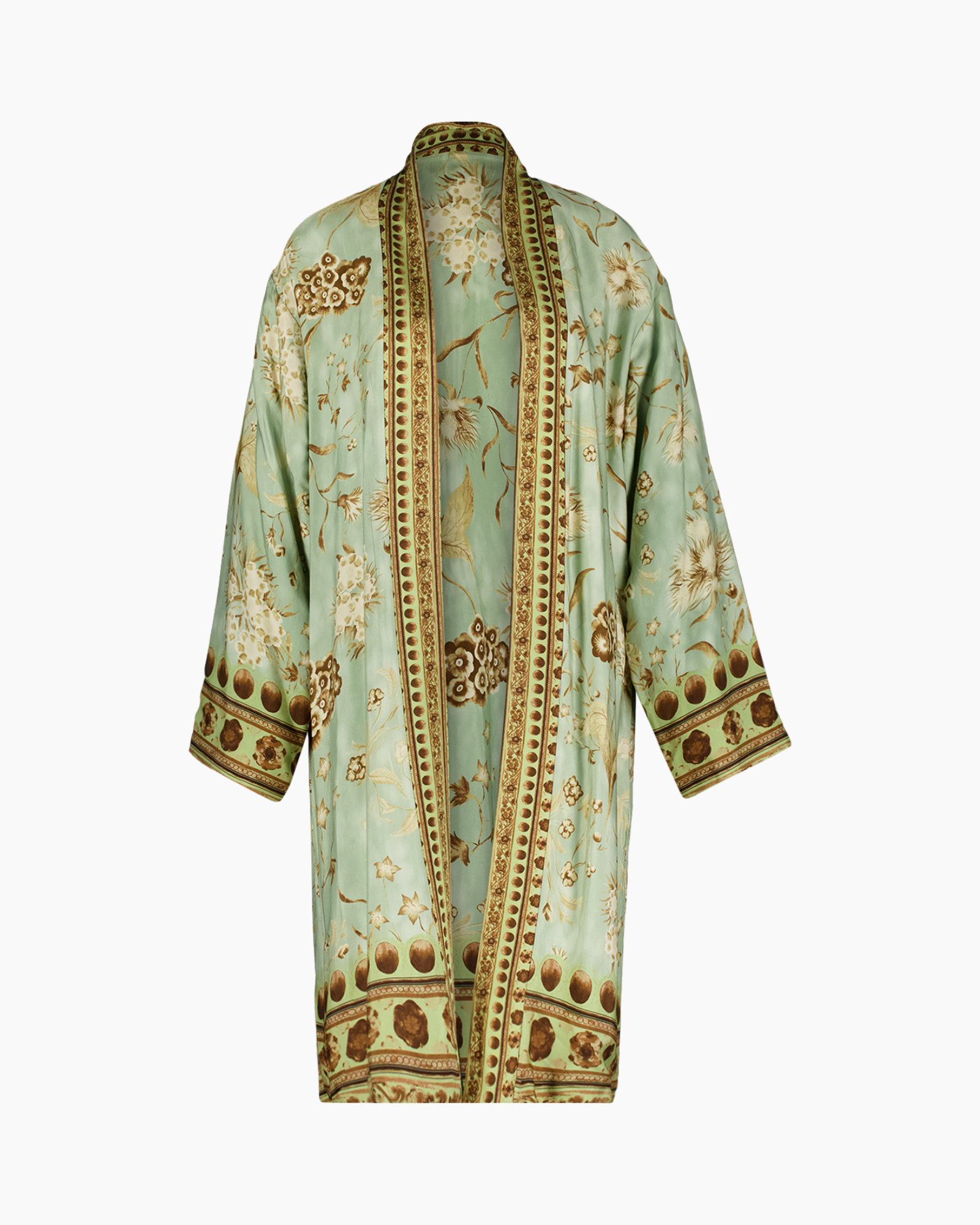kimono, zijden-achtig, mintgroen, bloemenpatroon, open vest