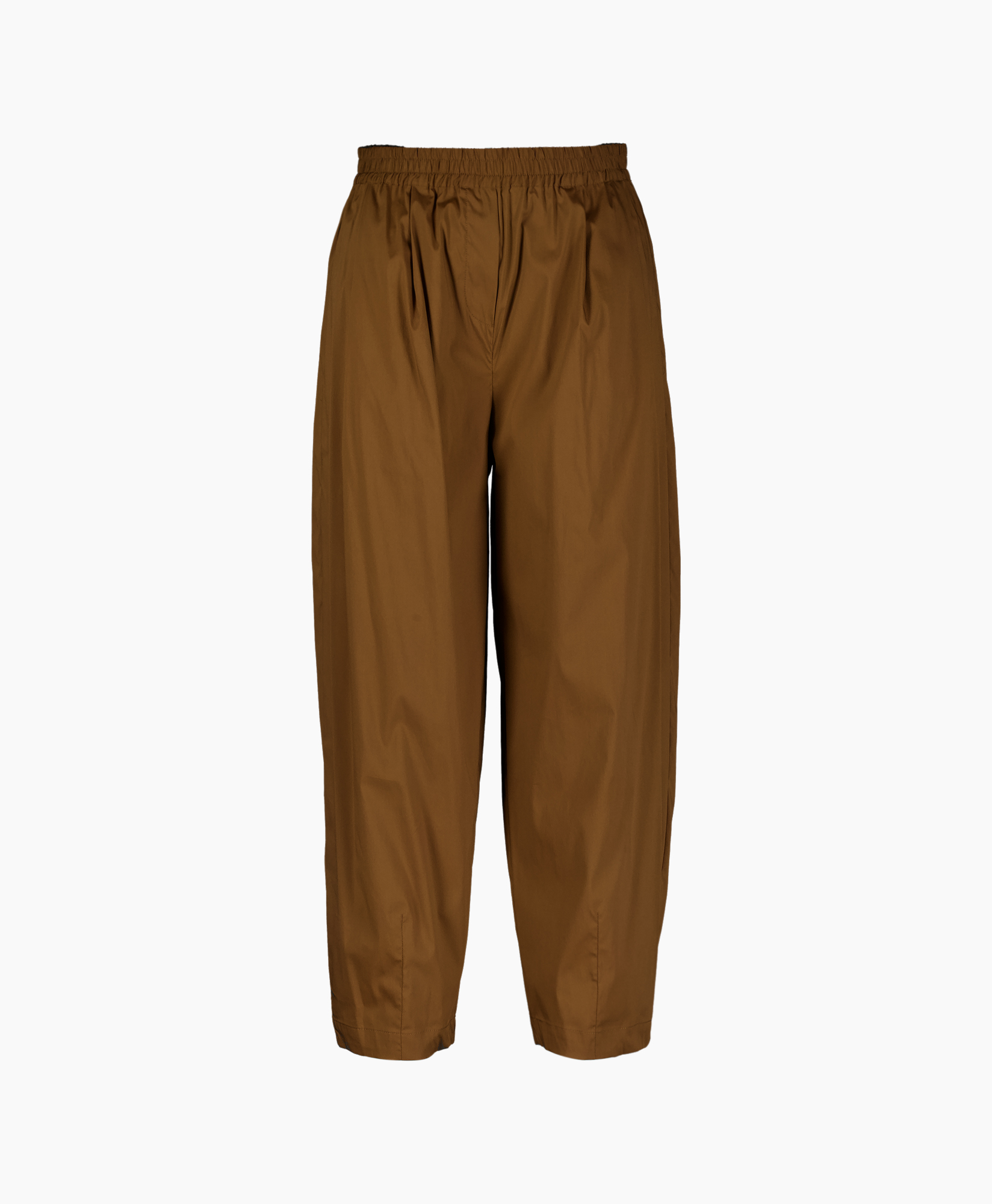 broek, broekpak, bruin, elastische taille, omslagzoom