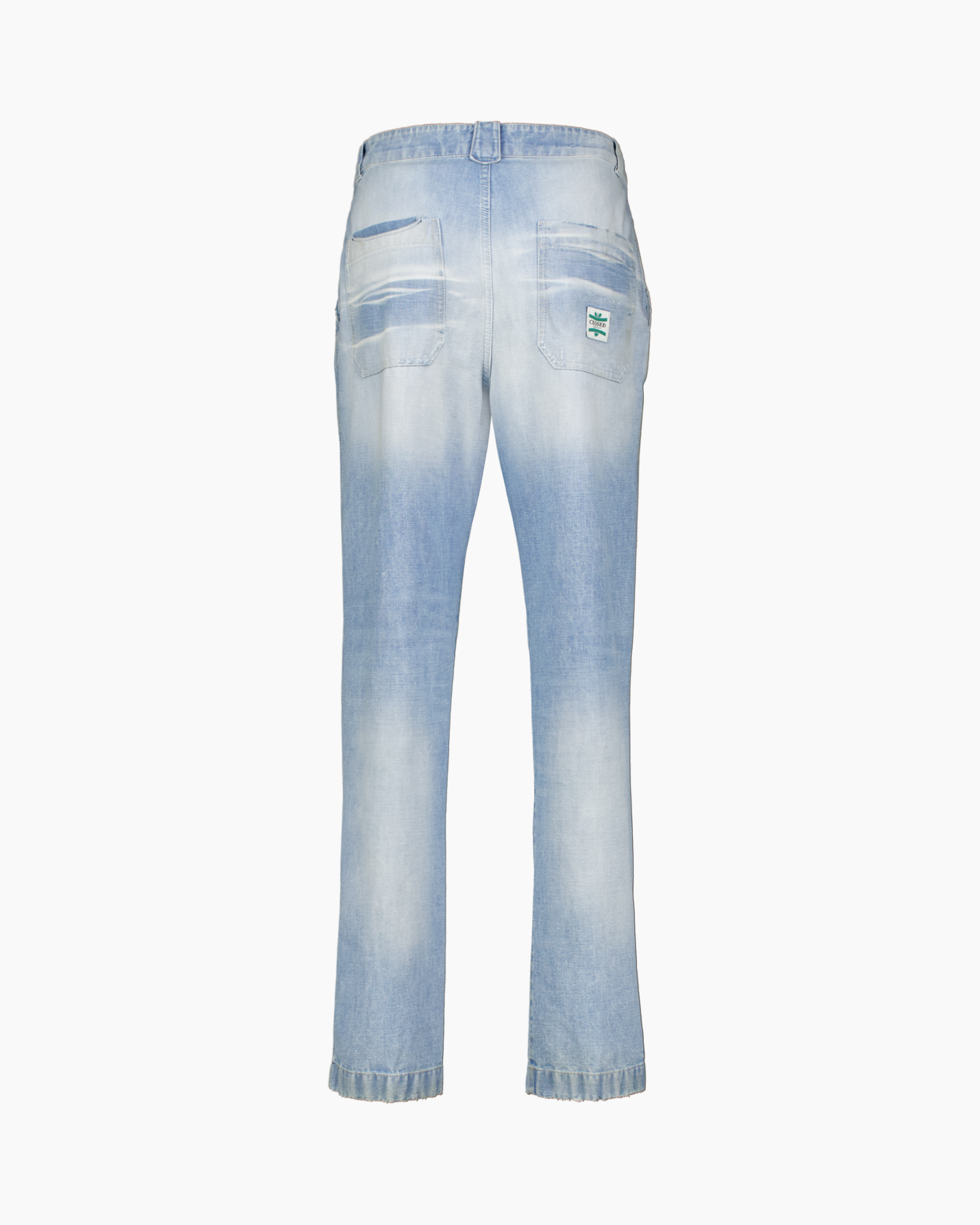 broek, denim, licht gewassen, vervreemding, volle lengte