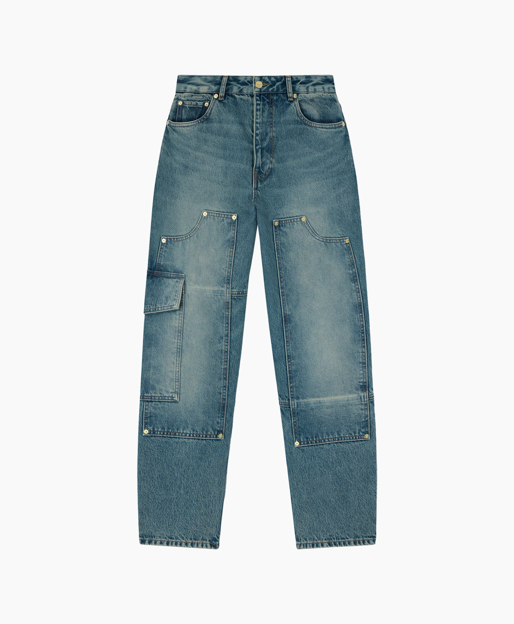 jeans, denim, cargo pockets, light wash, straight leg