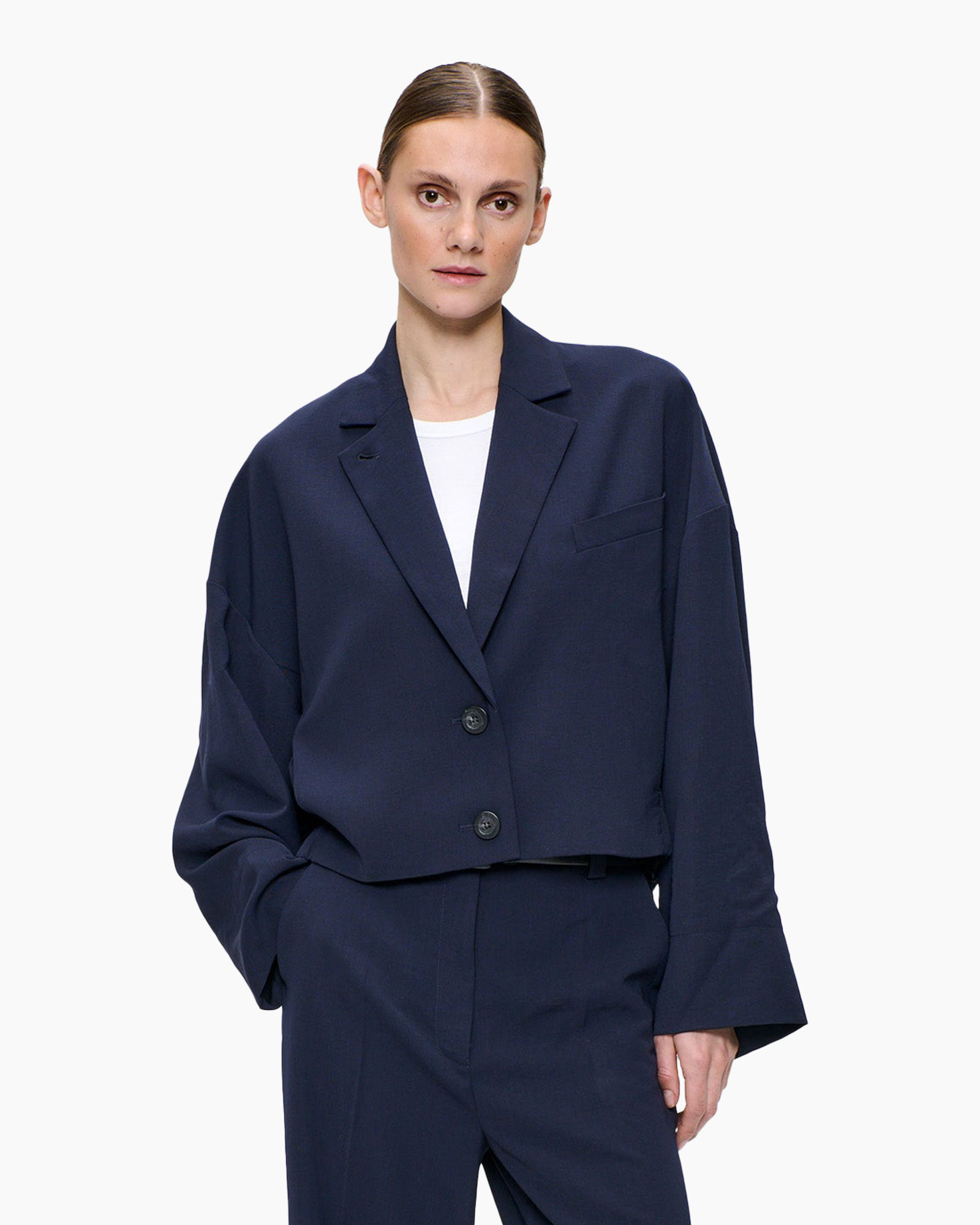 jacket, blazer, navy, two-button, loose-fit