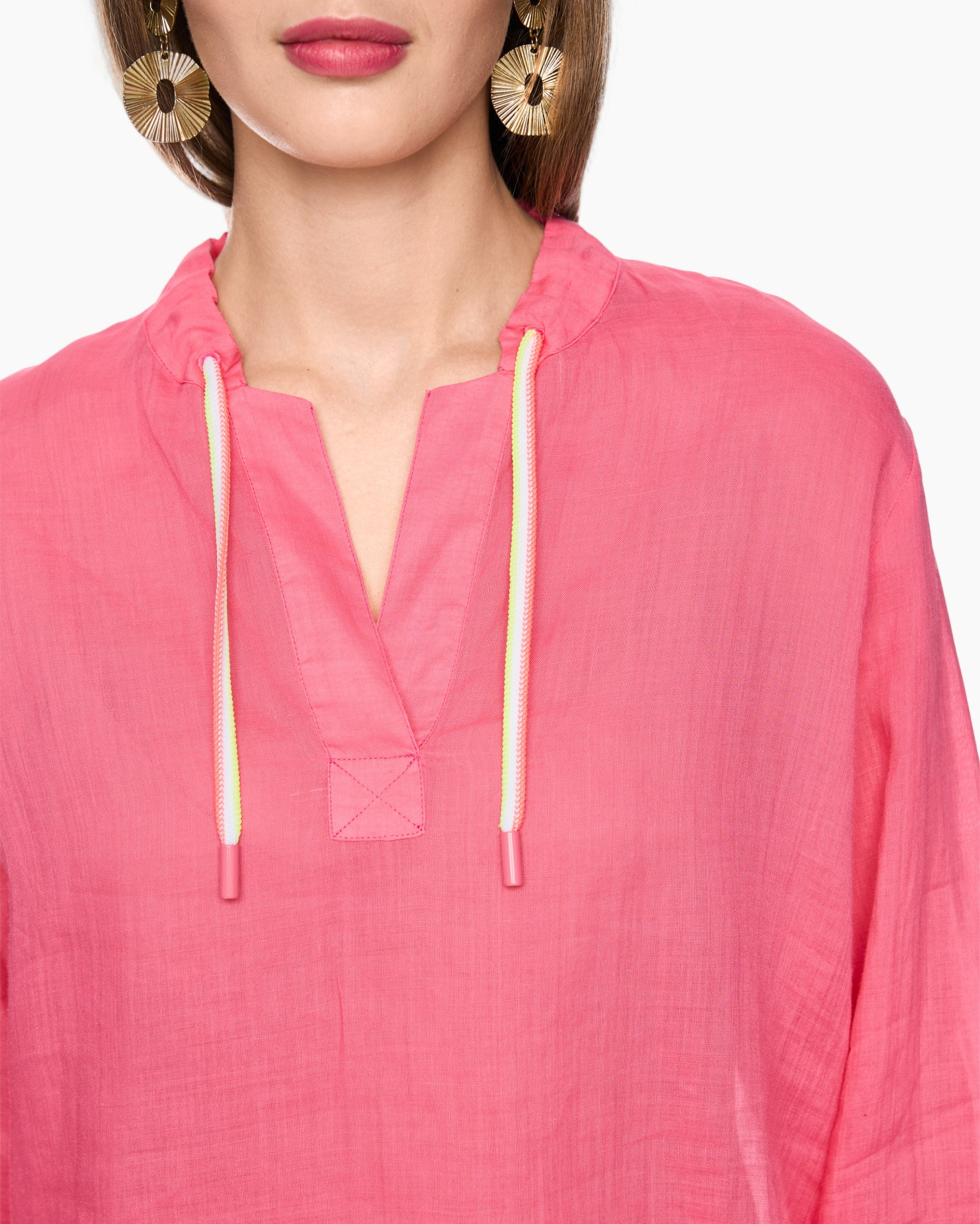 roze, hoodie, trekkoordjes, linnen, kraagloos