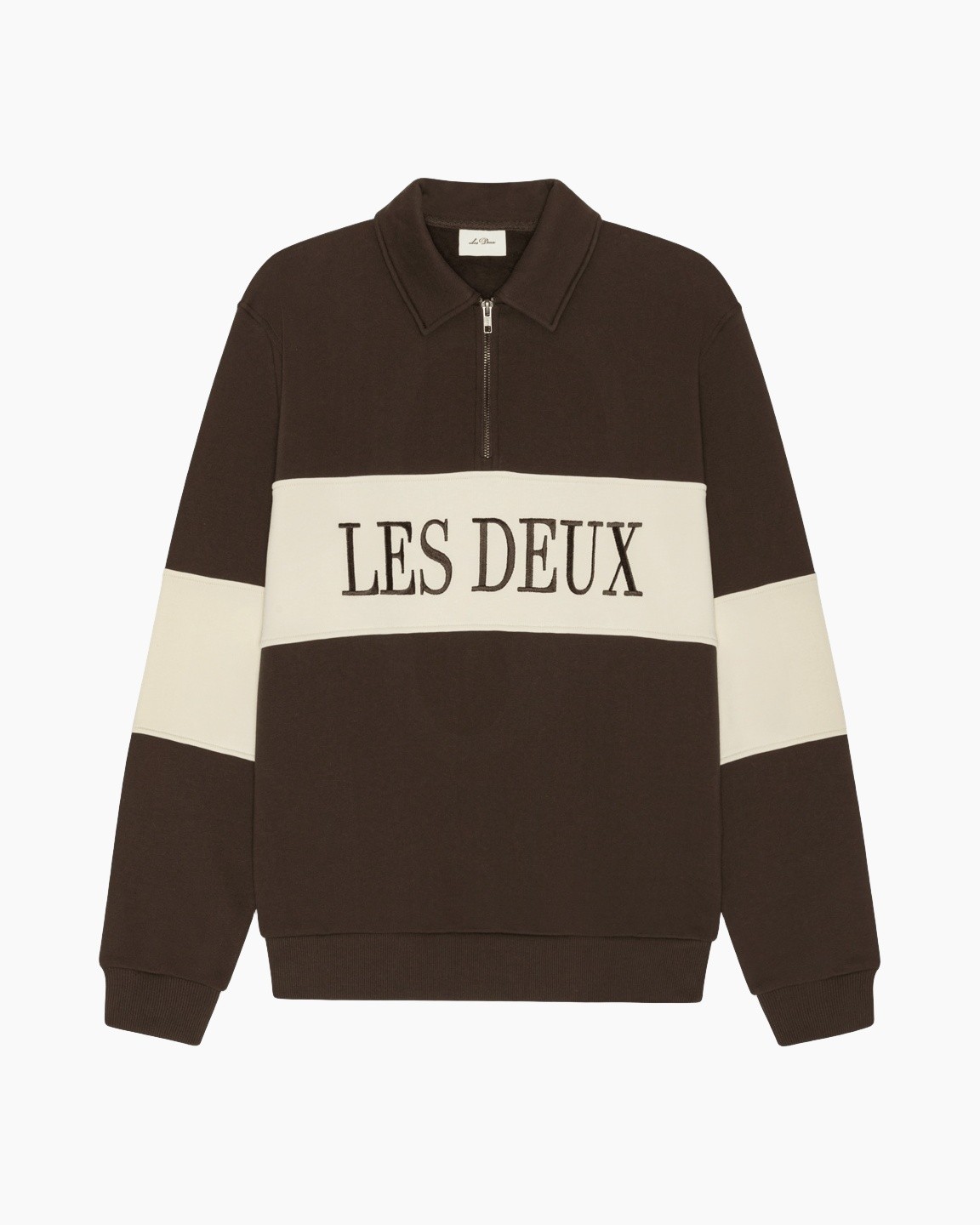 hoodie, halve-zip, bruin, streep, les deux