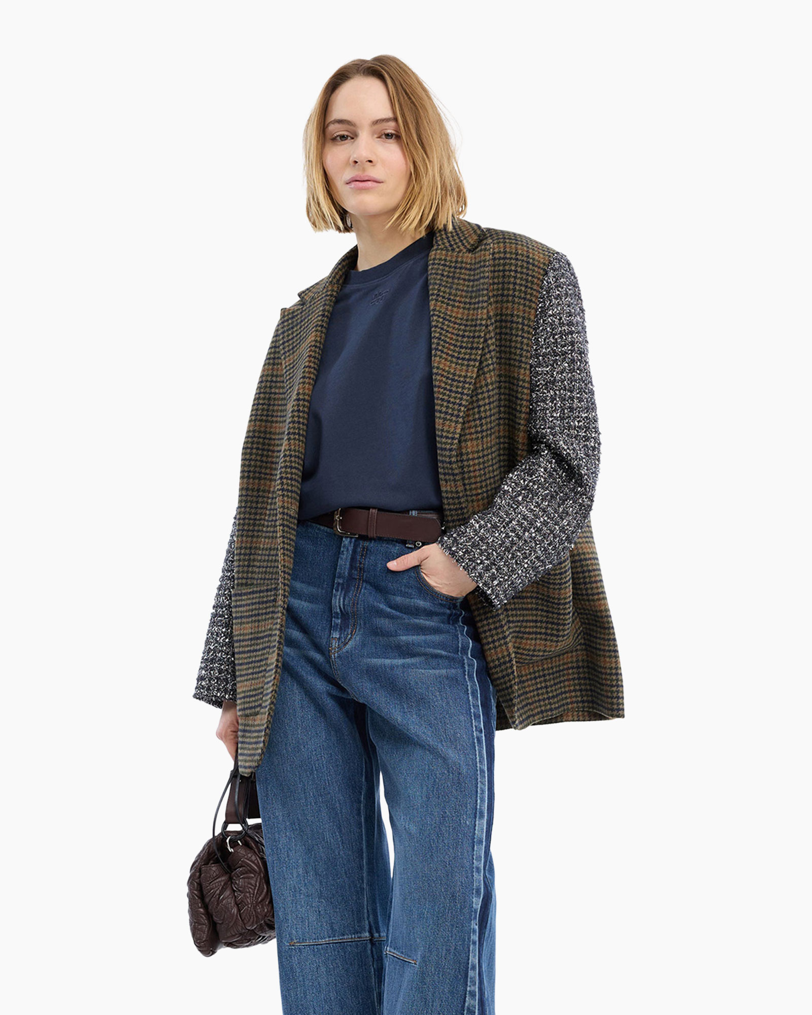 blazer, ruitjes patroon, jacket, blauwe shirt, denim