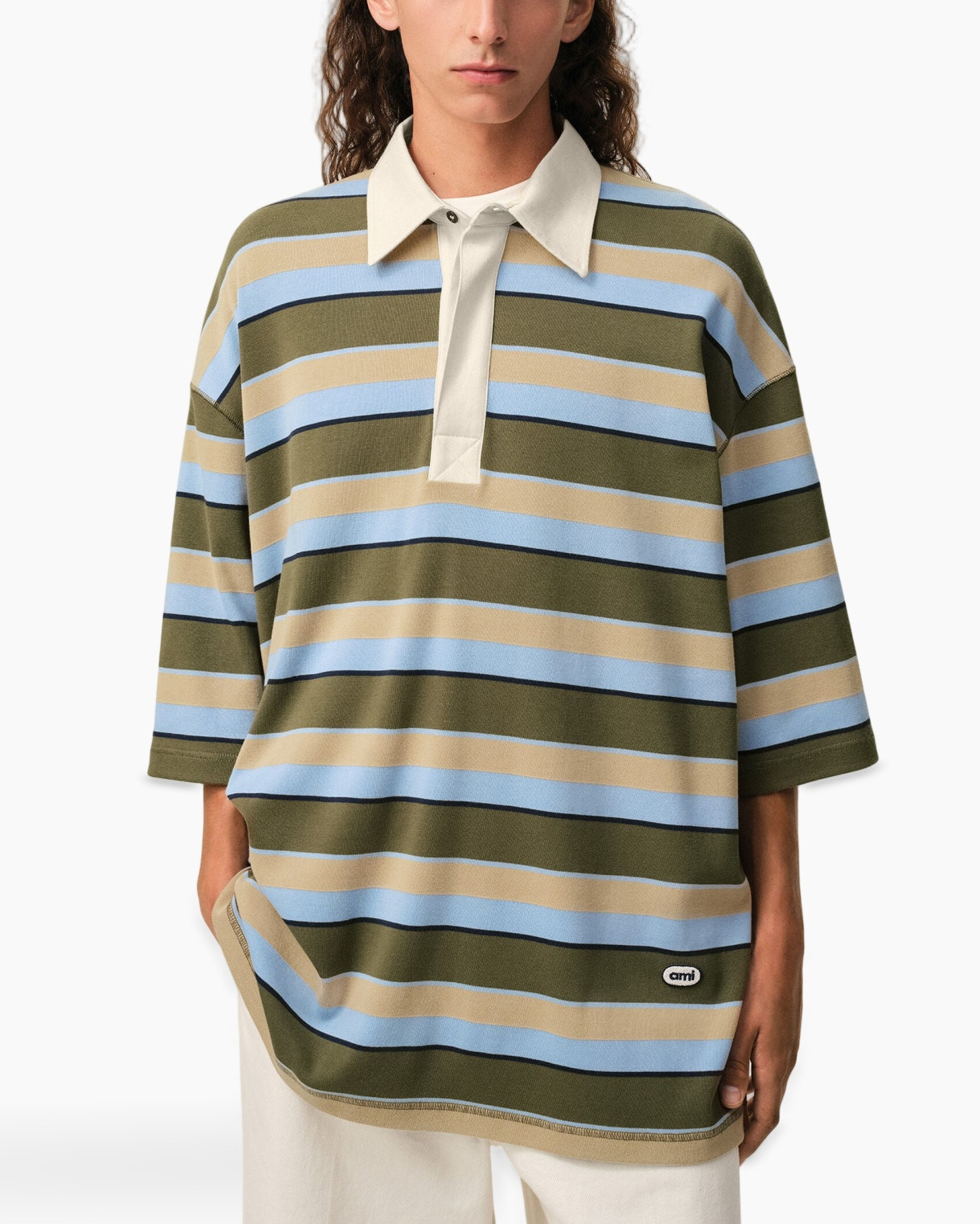 striped polo, long sleeve, multi-color stripes, raglan polo, polo shirt