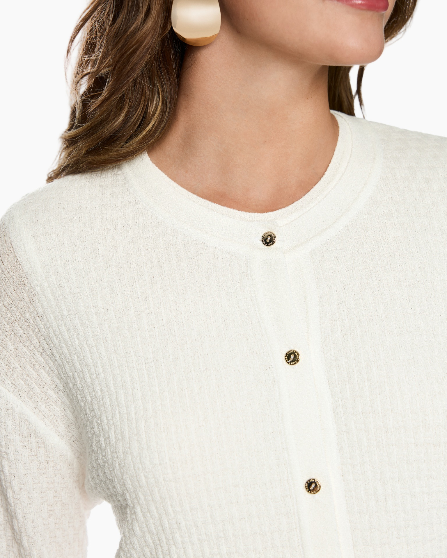 cardigan, knitwear, white, button-down, crew neck