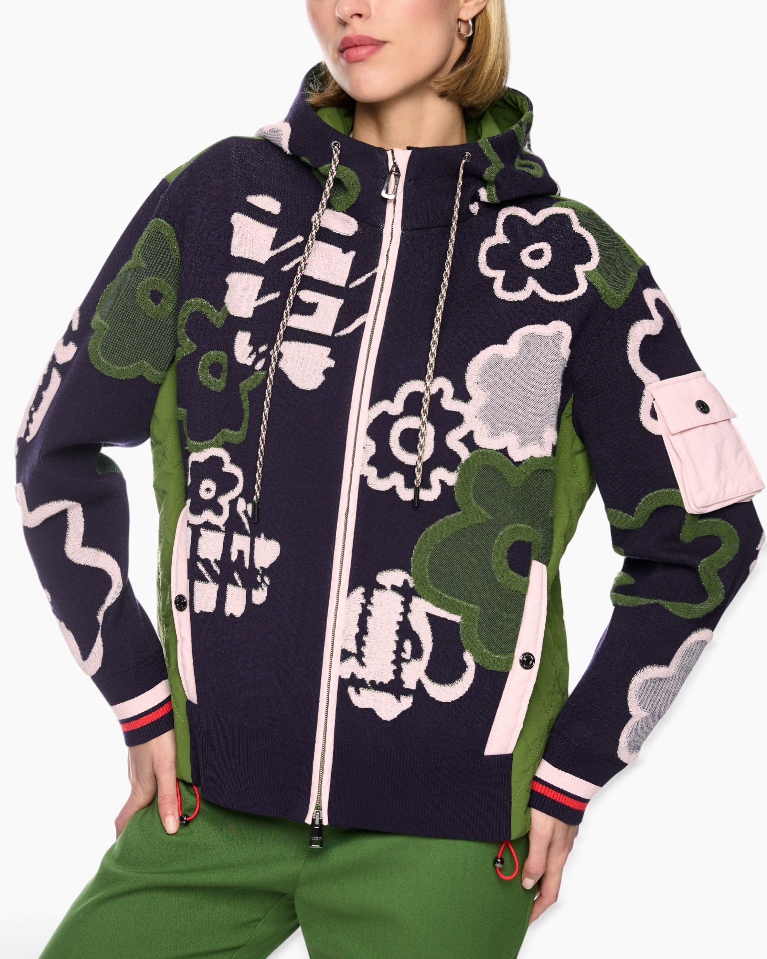 hoodie, jacke, patchwork, farbenfroh, drawstring