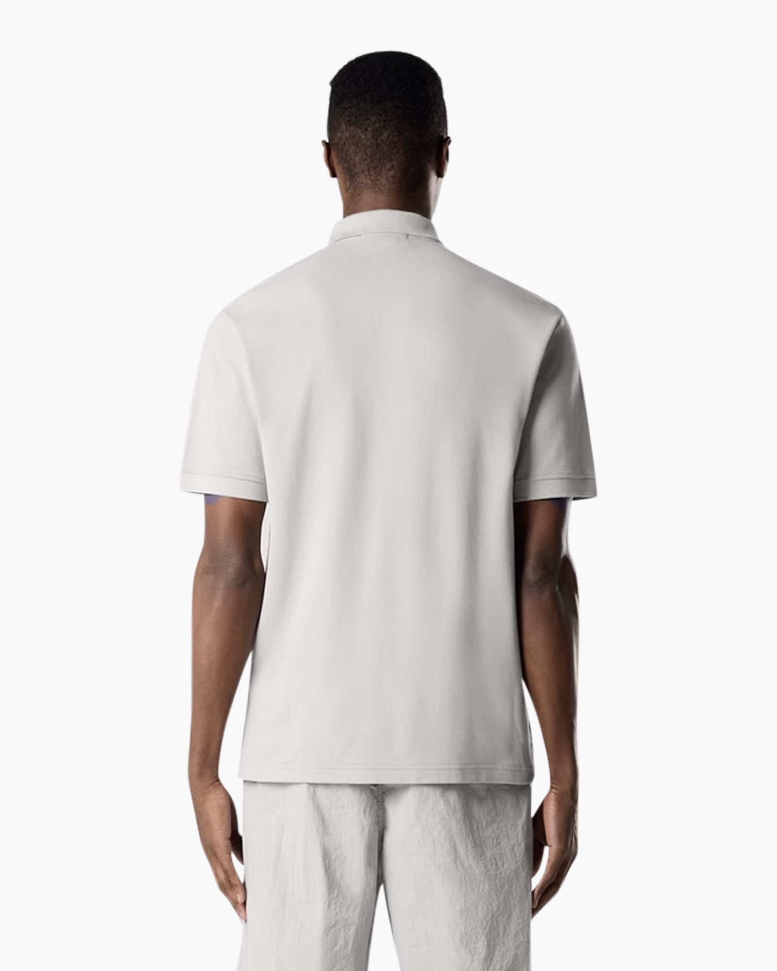 poloshirt, korte mouwen, linen-achtig, lichtgrijs, zaklabel