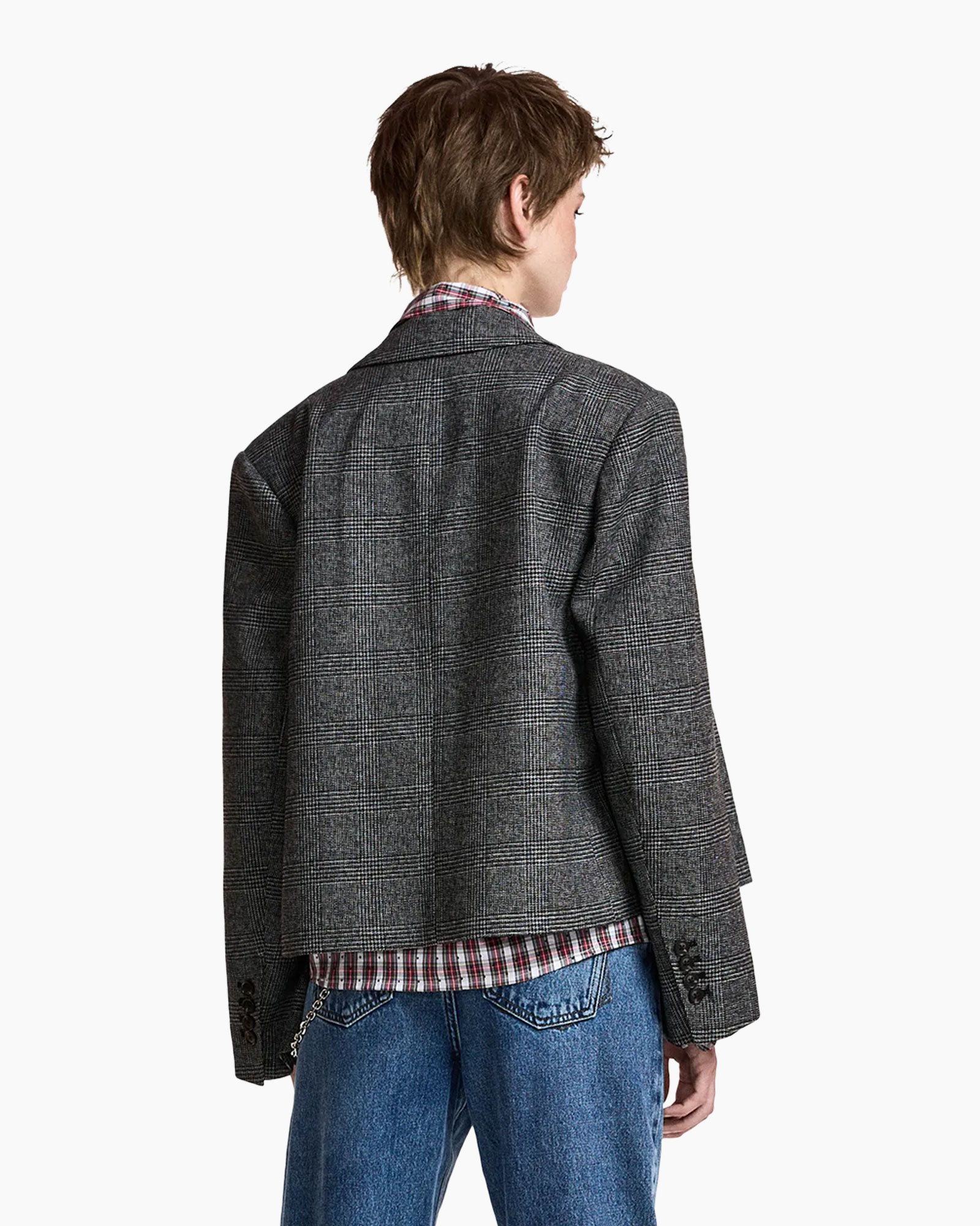 blazer, ruitpatroon, grijs, jas, casual