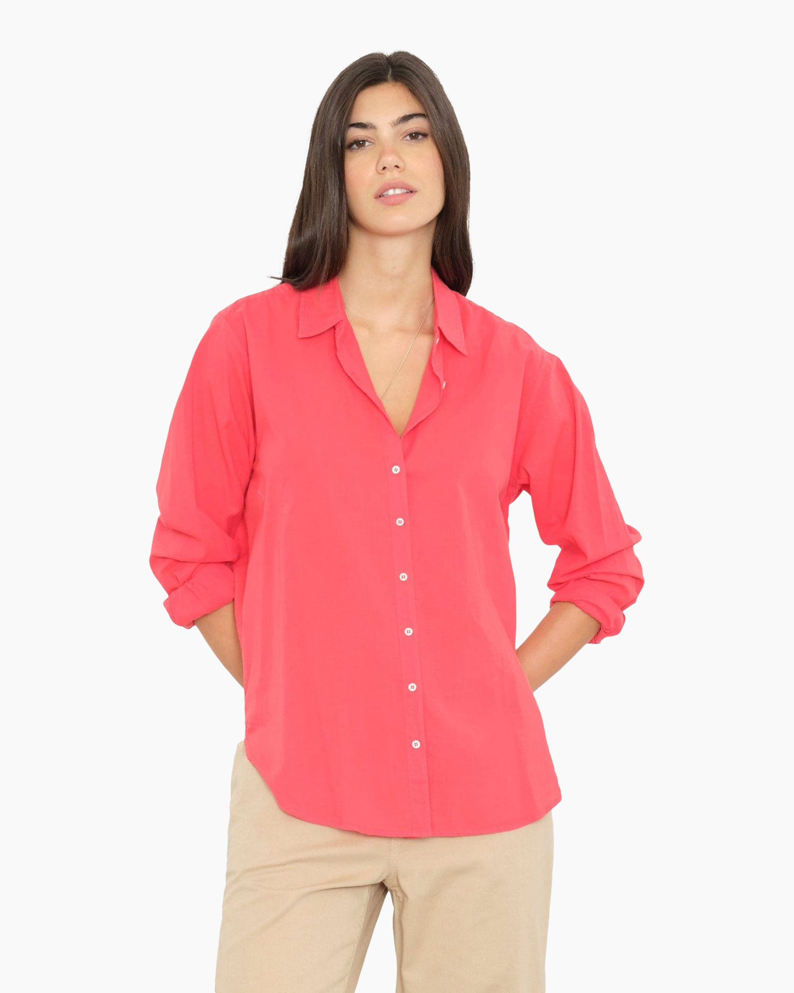 hemd, knopen-down, roze, linnen, lang-sleeve