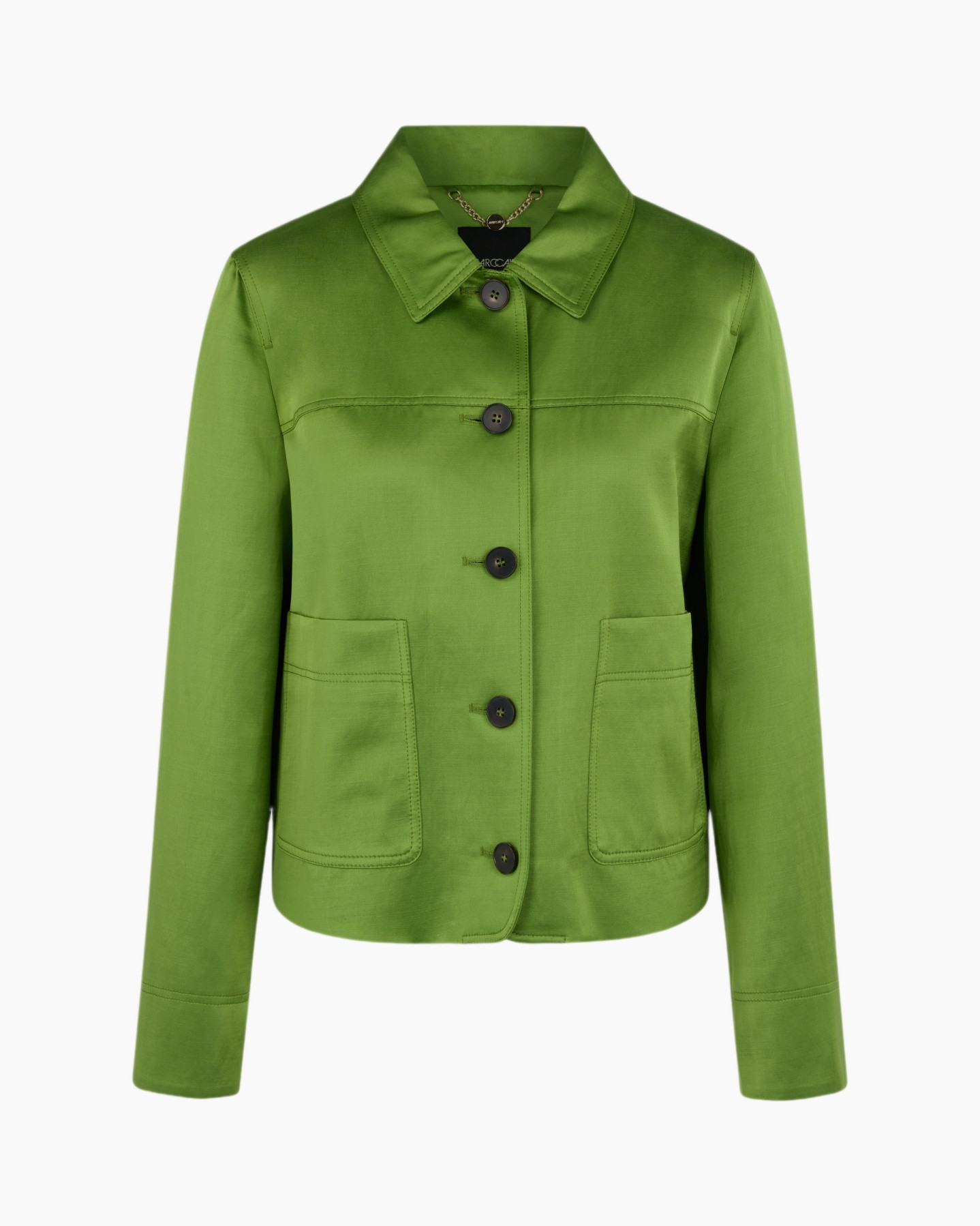 green, jacket, button-front, pocketed, collar