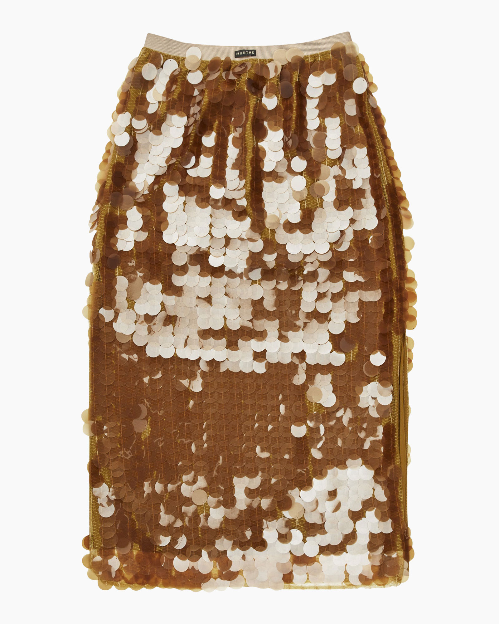 sequin skirt, metallic, brown, gold, pencil skirt