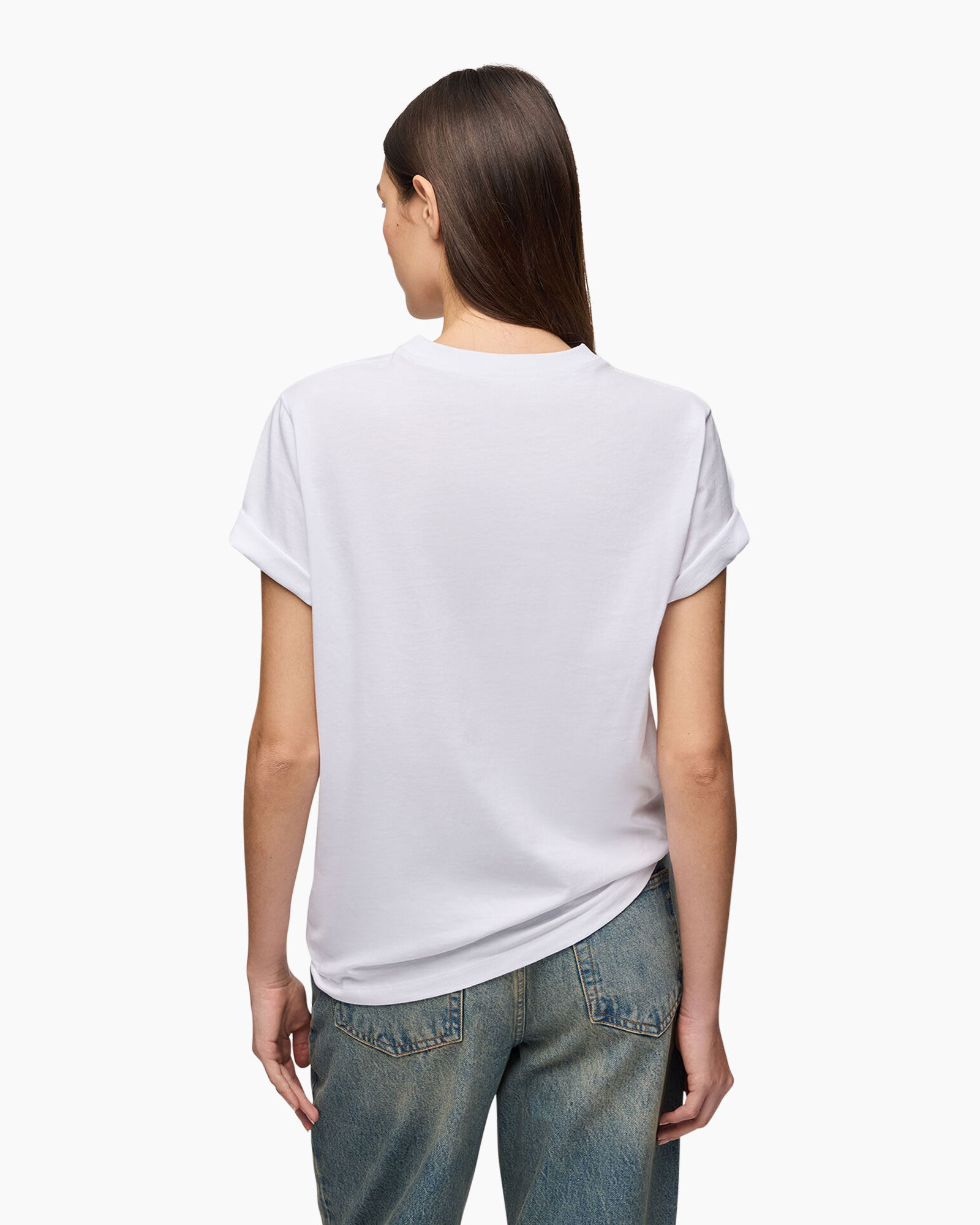 t-shirt, blouse? graphic tee, korte mouwen?, wit, denim jeans