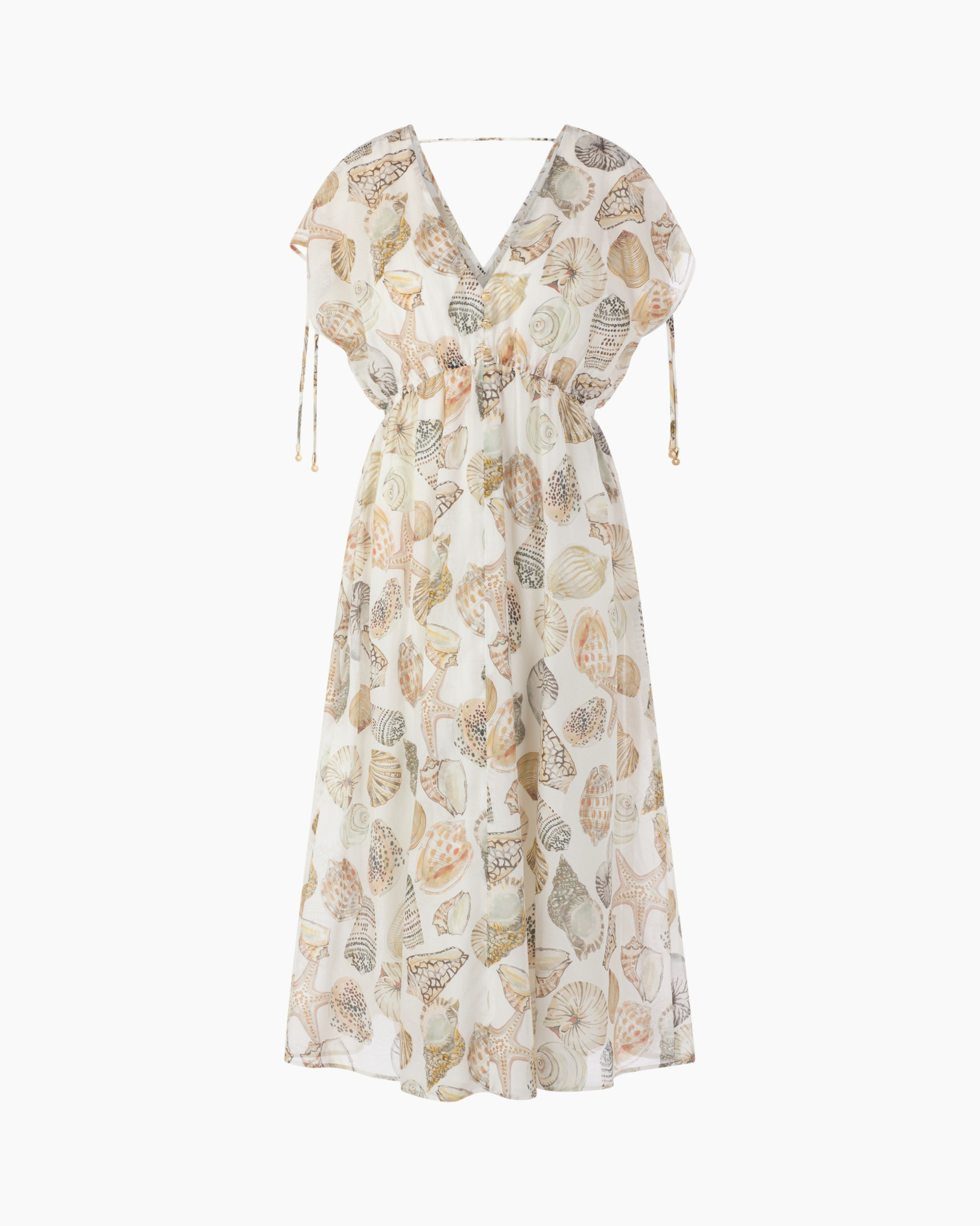 wrap-dress, v-neck, short-sleeve, shell-print, long