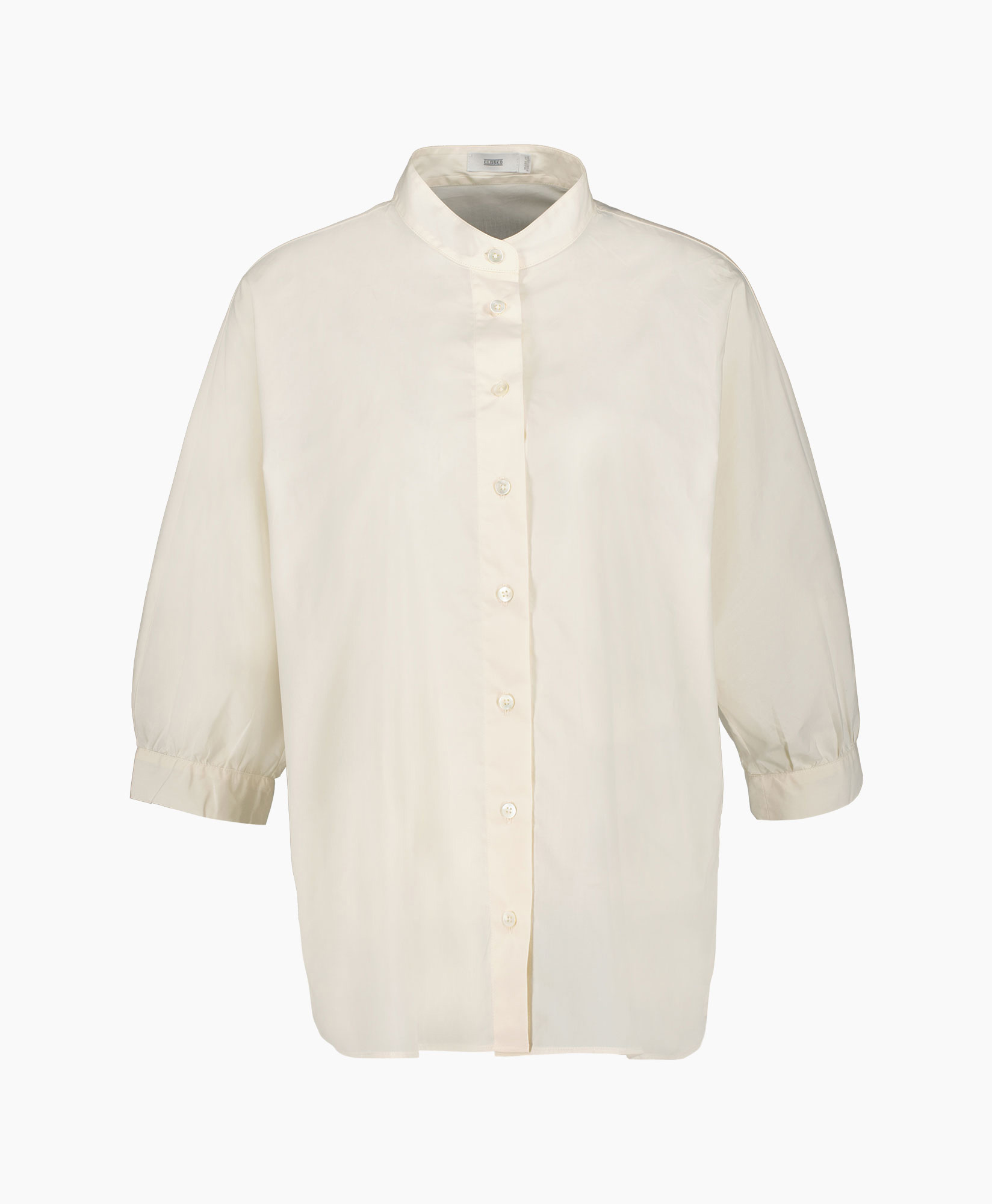 Closed Blouse Stand-up Collar Gathered Shirt Ecru