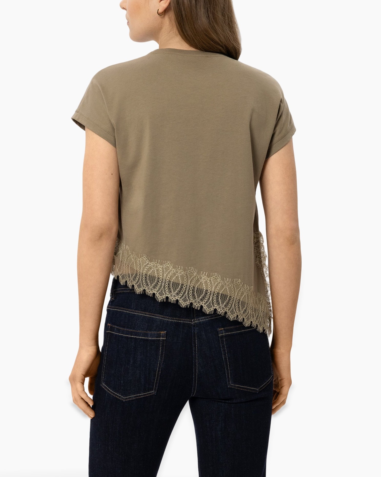 t-shirt, versierde kanten, korte mouwen, beige, casual top