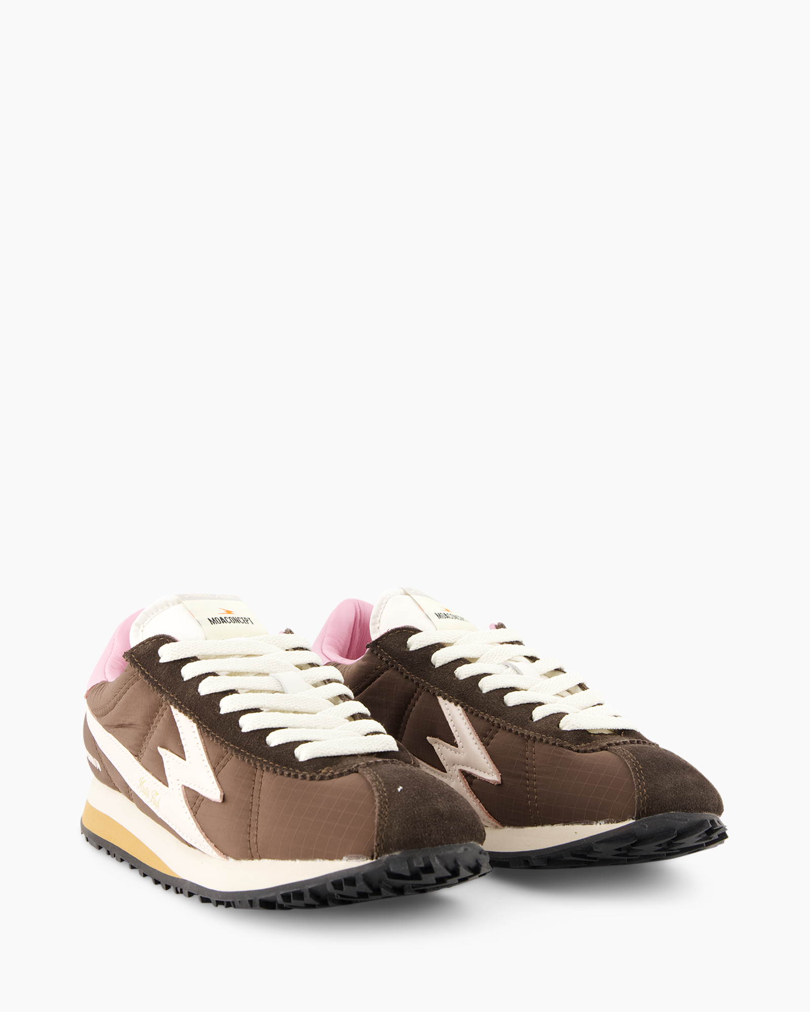 sneaker, bruin, roze, veters, strupe/golvende streep